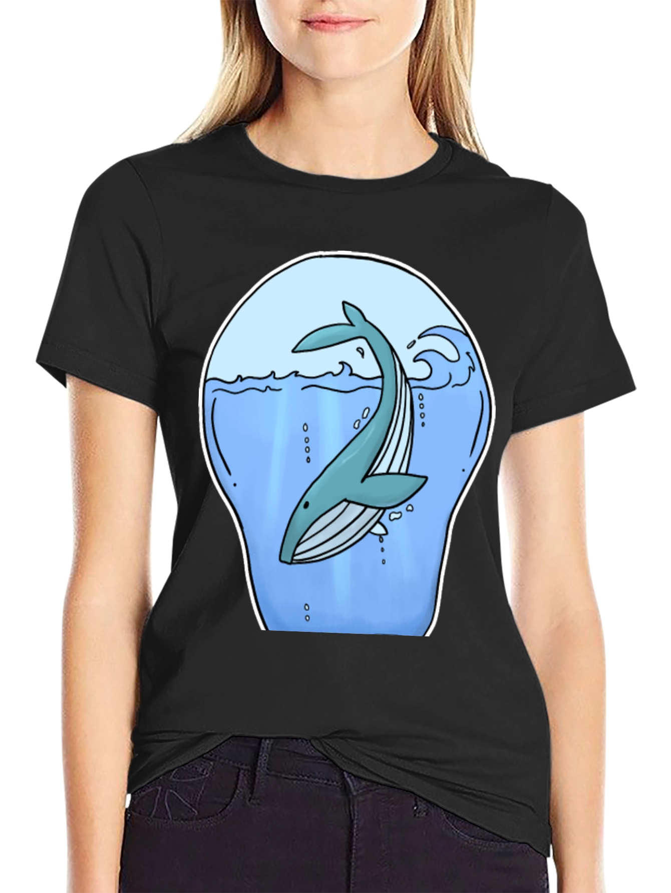 Whale Graphic Print Black T-Shirt