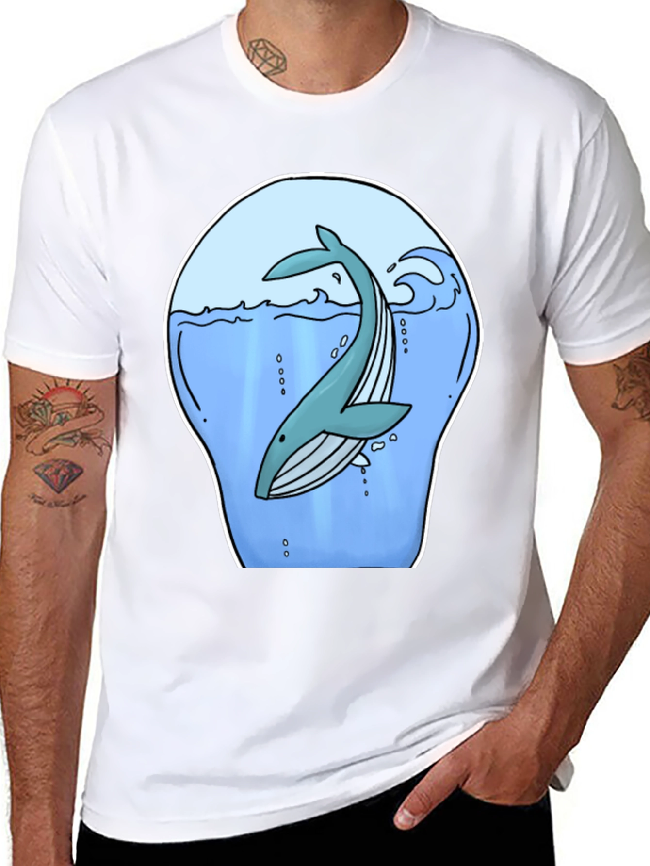 Whale Graphic Print Black T-Shirt