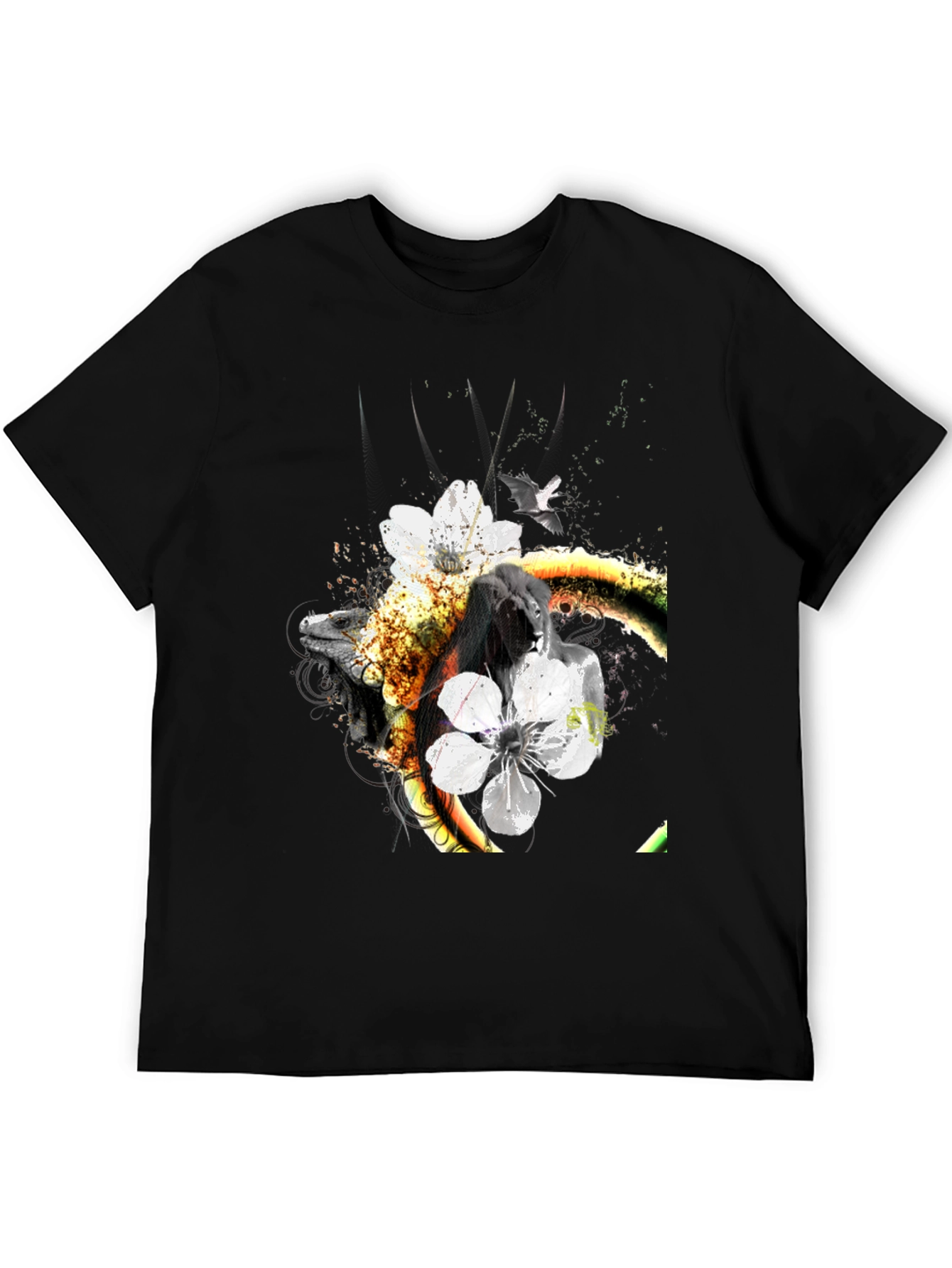 Unique Floral & Fauna Graphic Tee - Black