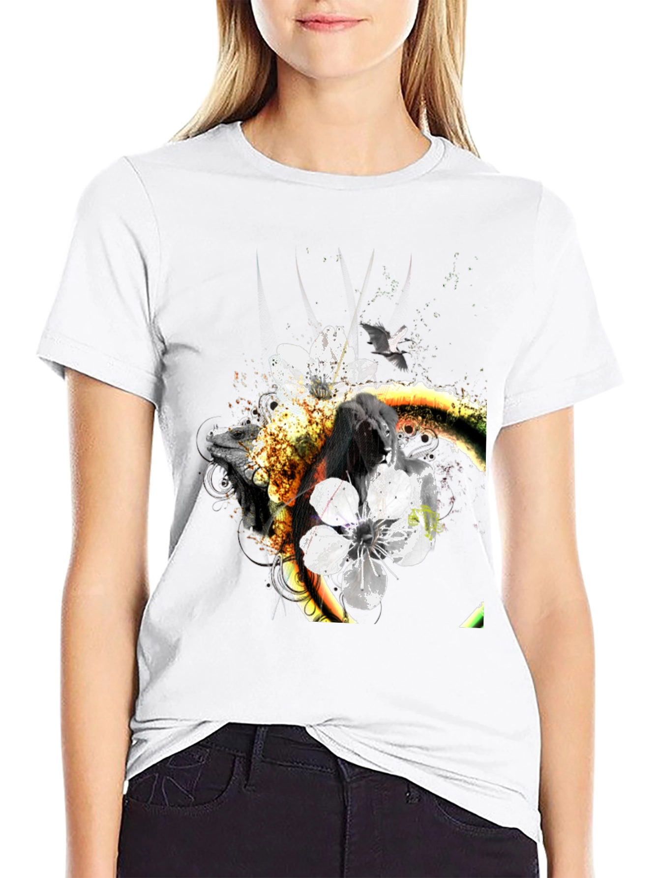 Unique Floral & Fauna Graphic Tee - Black