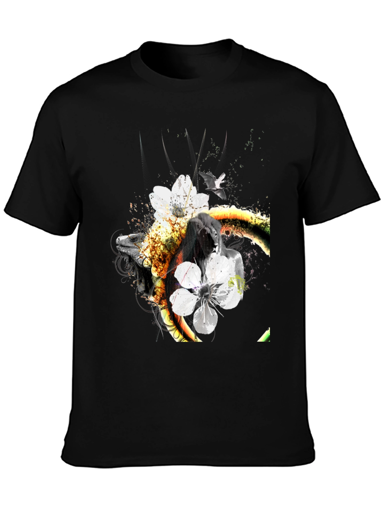 Unique Floral & Fauna Graphic Tee - Black