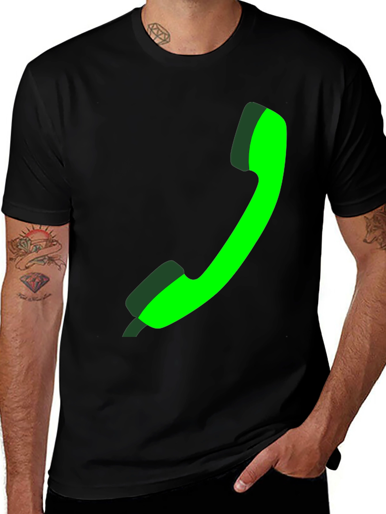 Green Phone Graphic Black Tee
