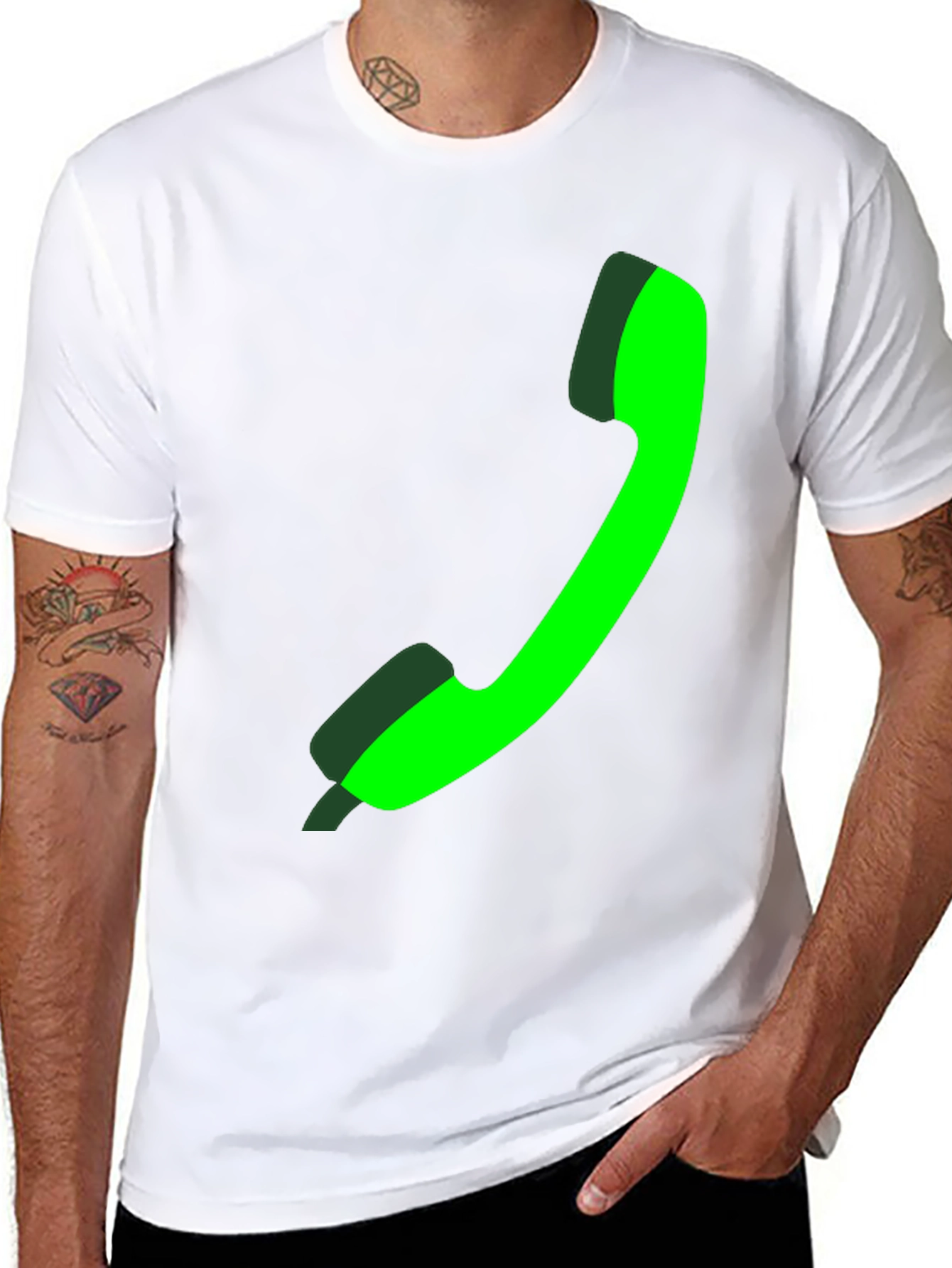 Green Phone Graphic Black Tee