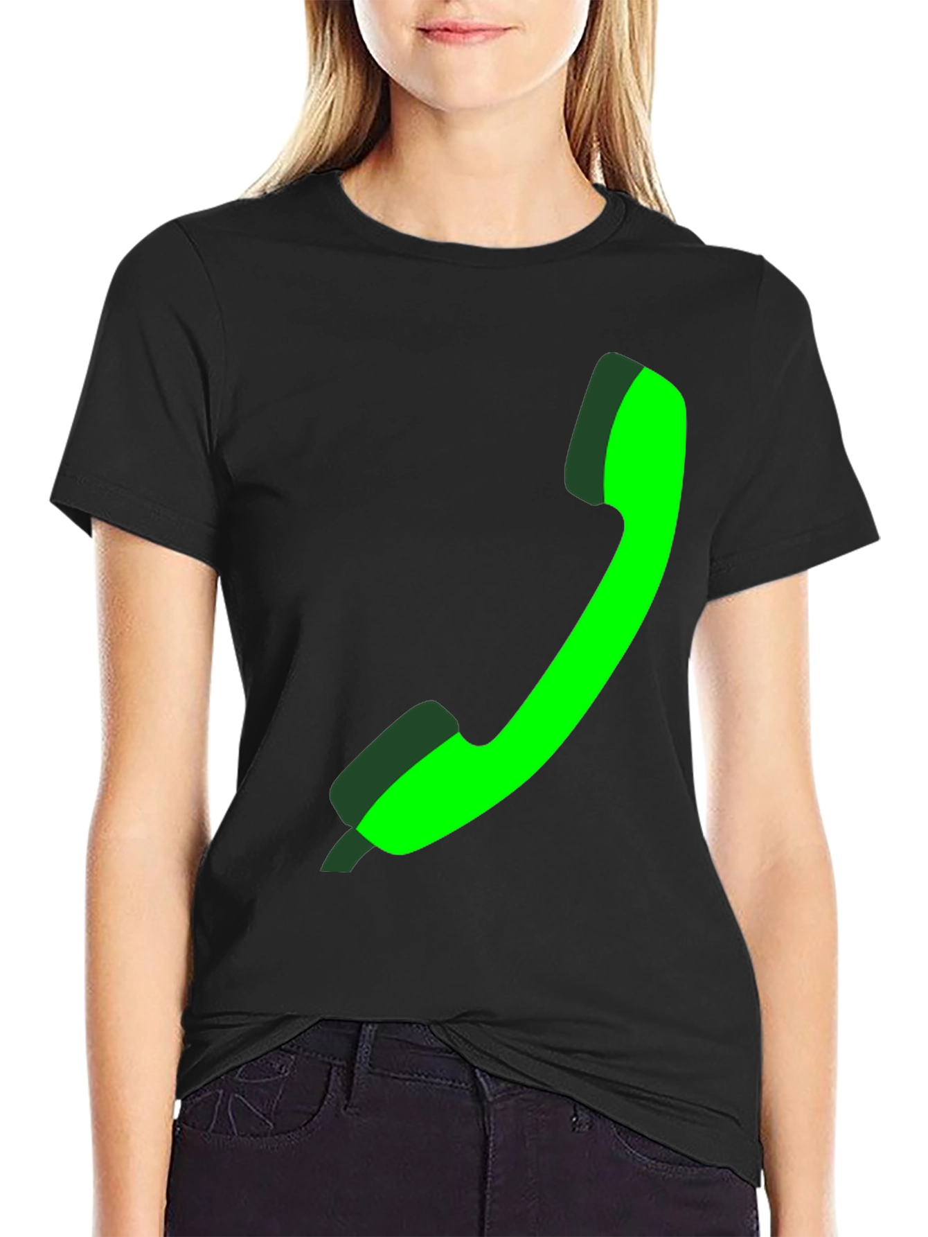 Green Phone Graphic Black Tee