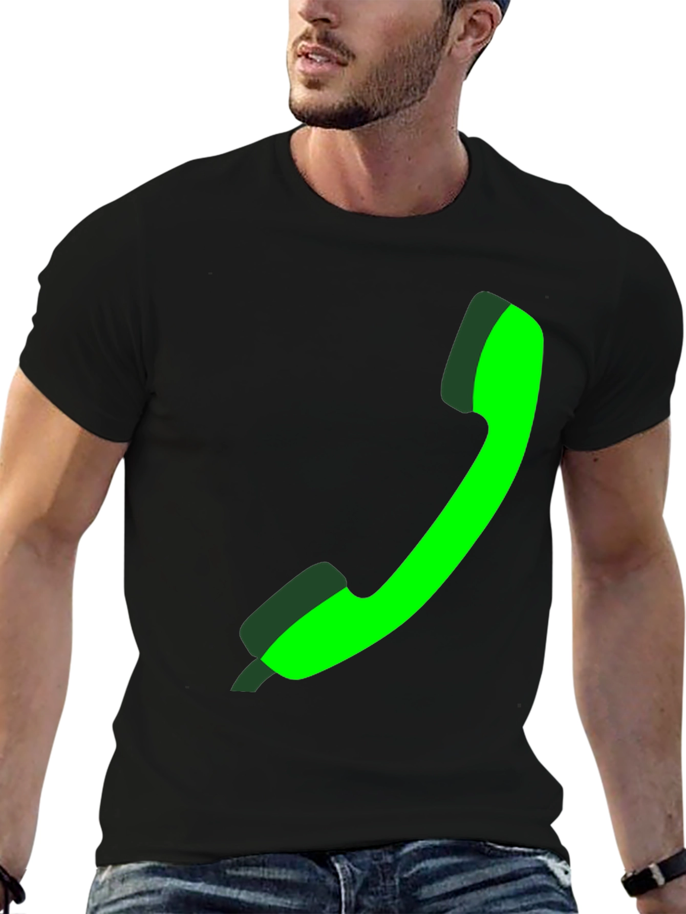 Green Phone Graphic Black Tee