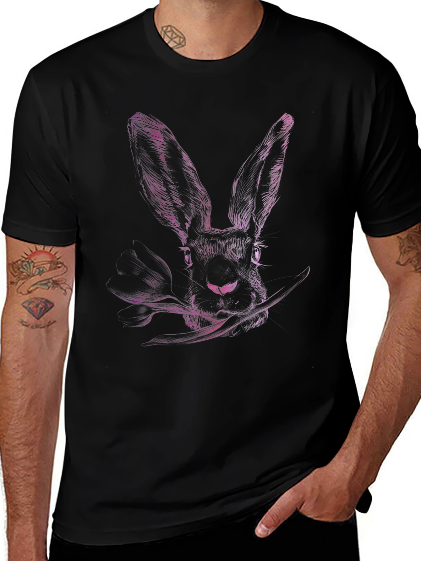 Rabbit Graphic Print Crew Neck T-Shirt