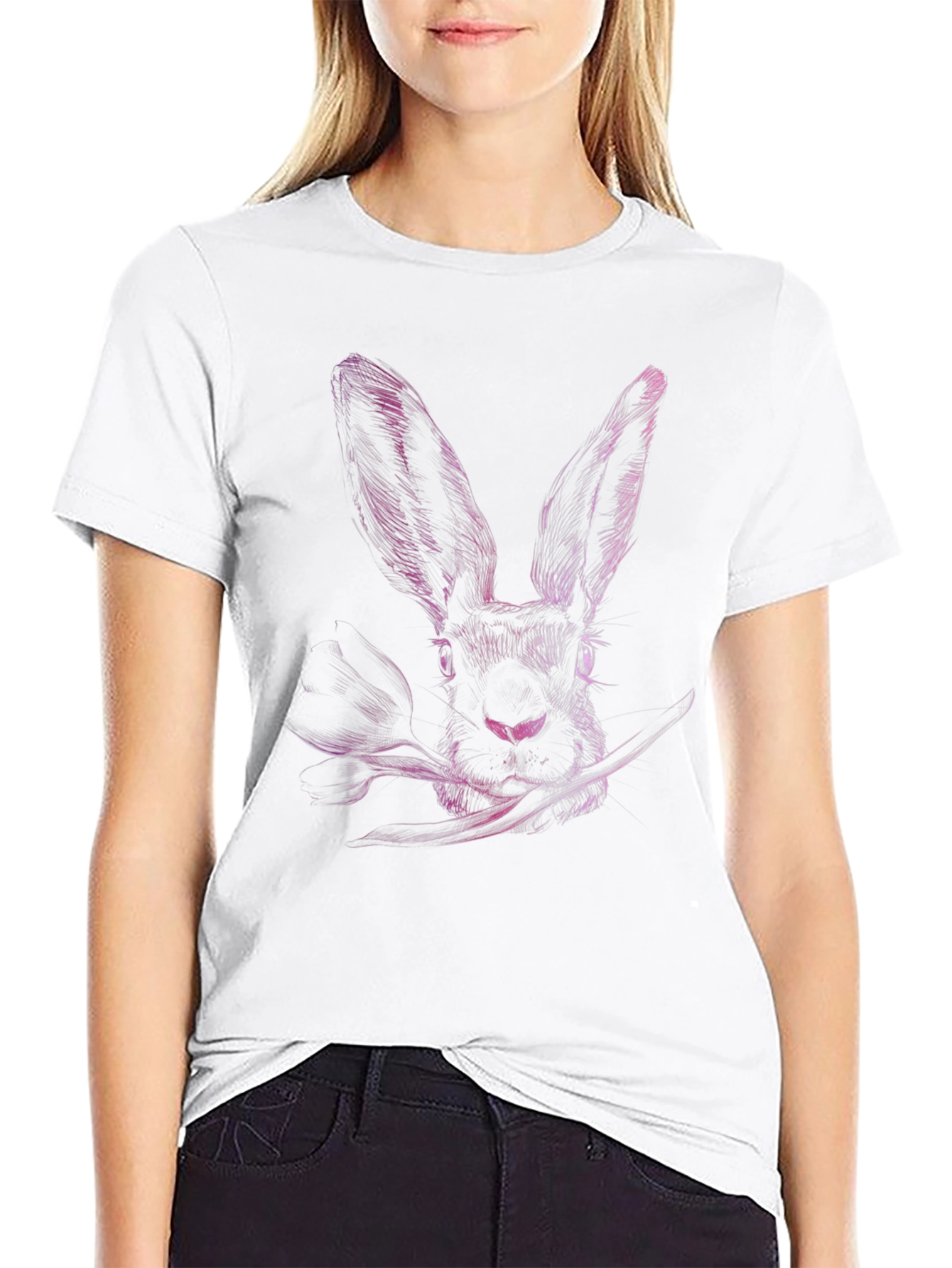Rabbit Graphic Print Crew Neck T-Shirt