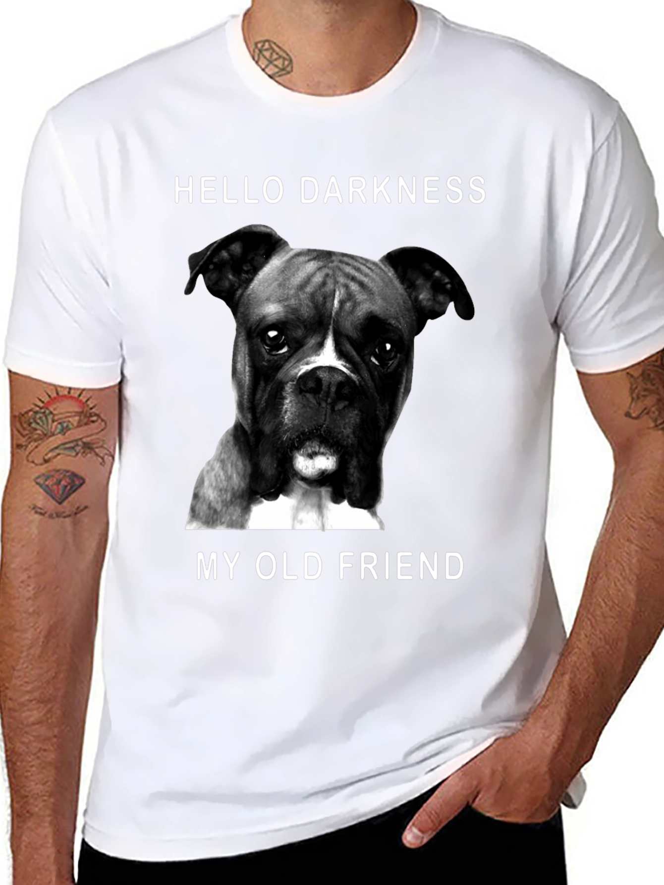 Hello Darkness My Old Friend Boxer Dog Graphic T-Shirt