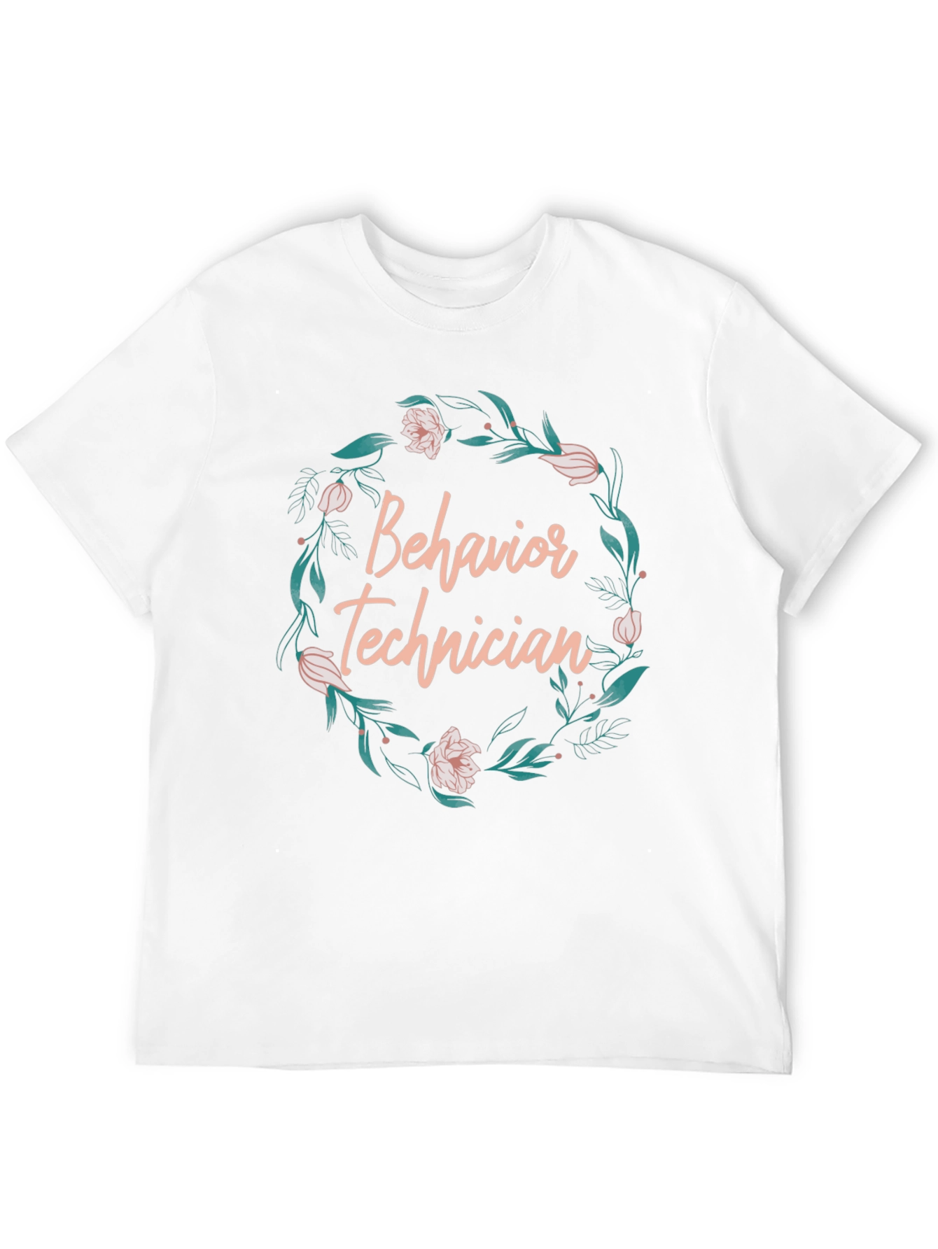 Behavior Technician Floral Wreath Black T-Shirt
