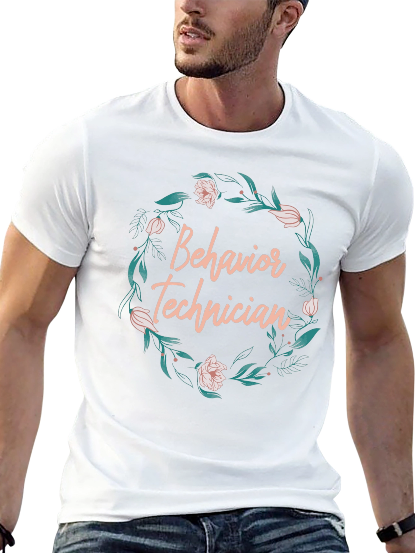 Behavior Technician Floral Wreath Black T-Shirt