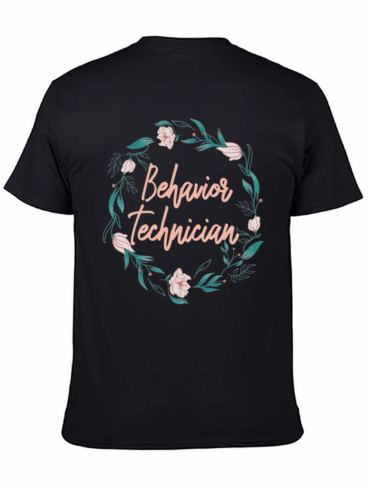 Behavior Technician Floral Wreath Black T-Shirt