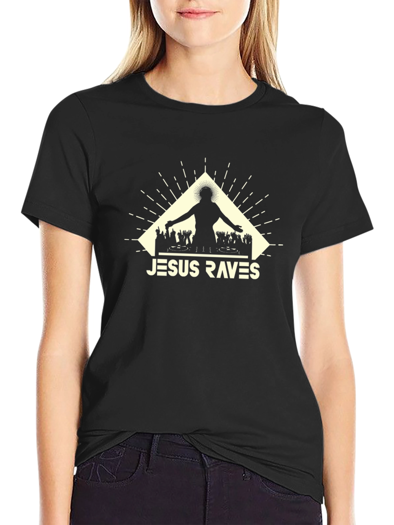 Jesus Raves Graphic Tee - Black Cotton T-Shirt