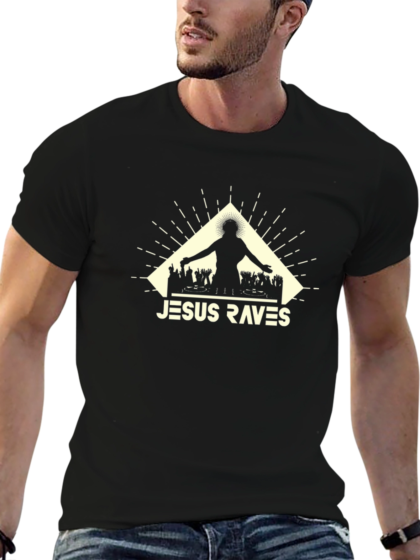 Jesus Raves Graphic Tee - Black Cotton T-Shirt