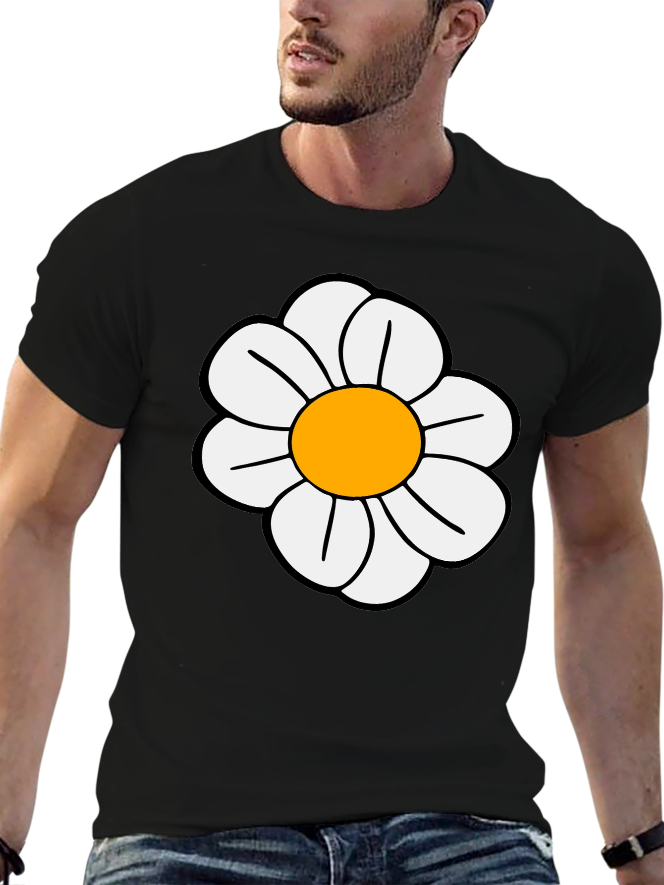Daisy Flower Graphic T-Shirt - Casual Black Tee