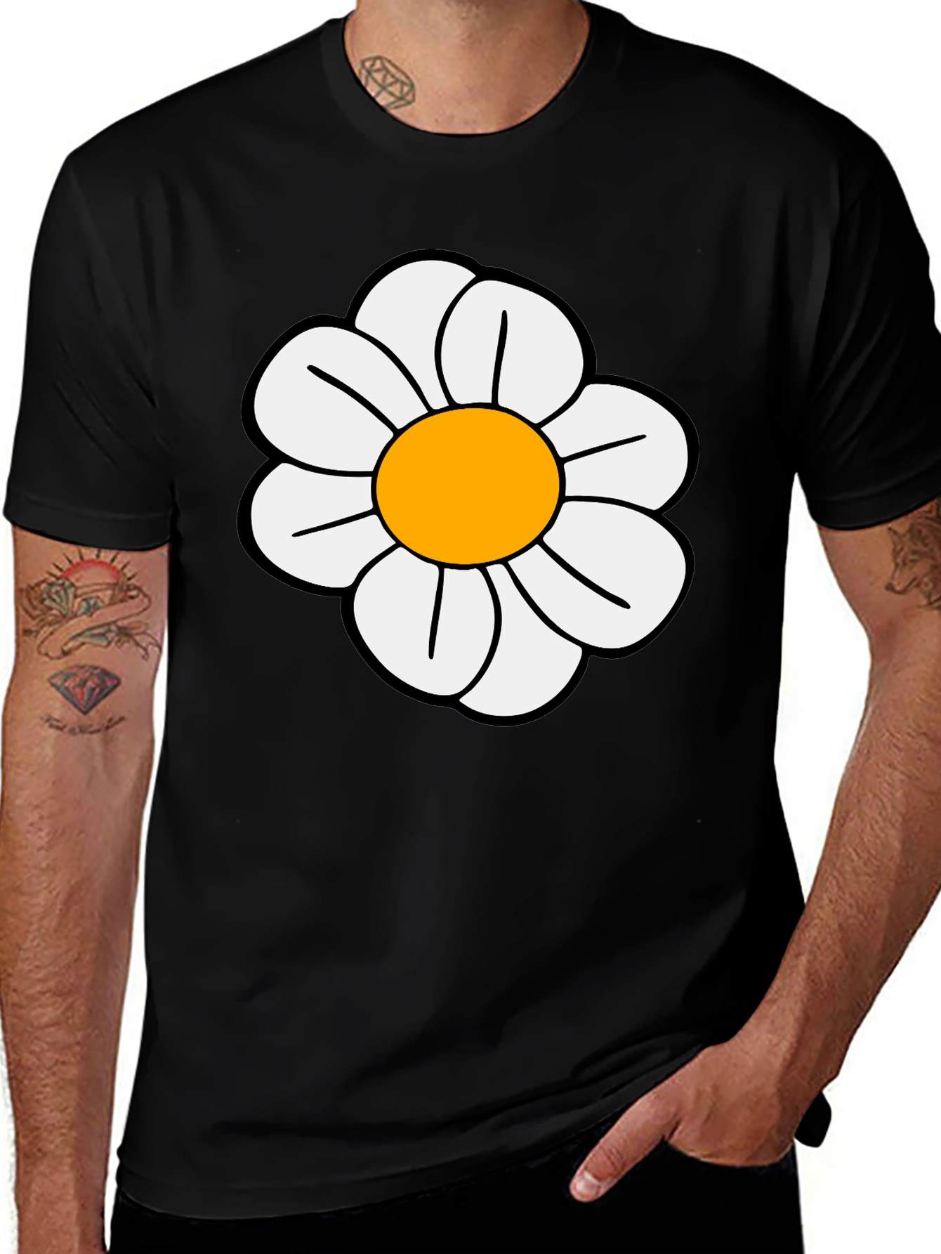 Daisy Flower Graphic T-Shirt - Casual Black Tee