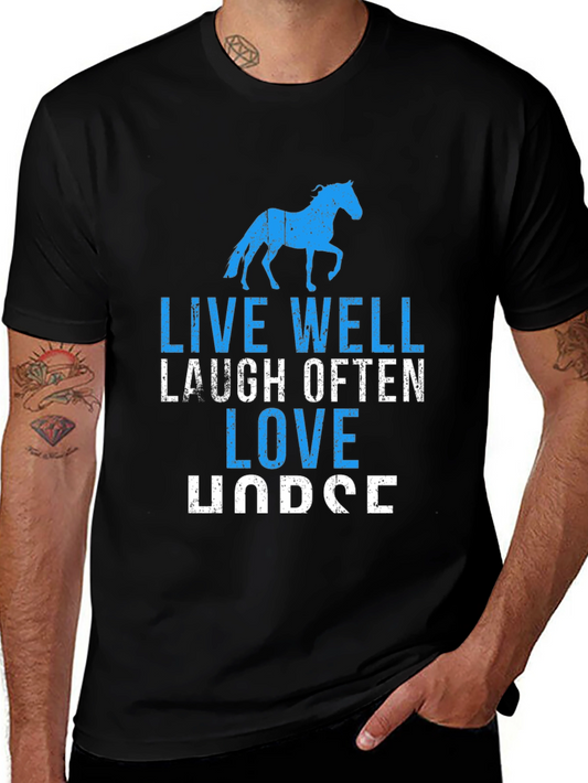 Live Well Horse Graphic Tee - Black Cotton T-Shirt