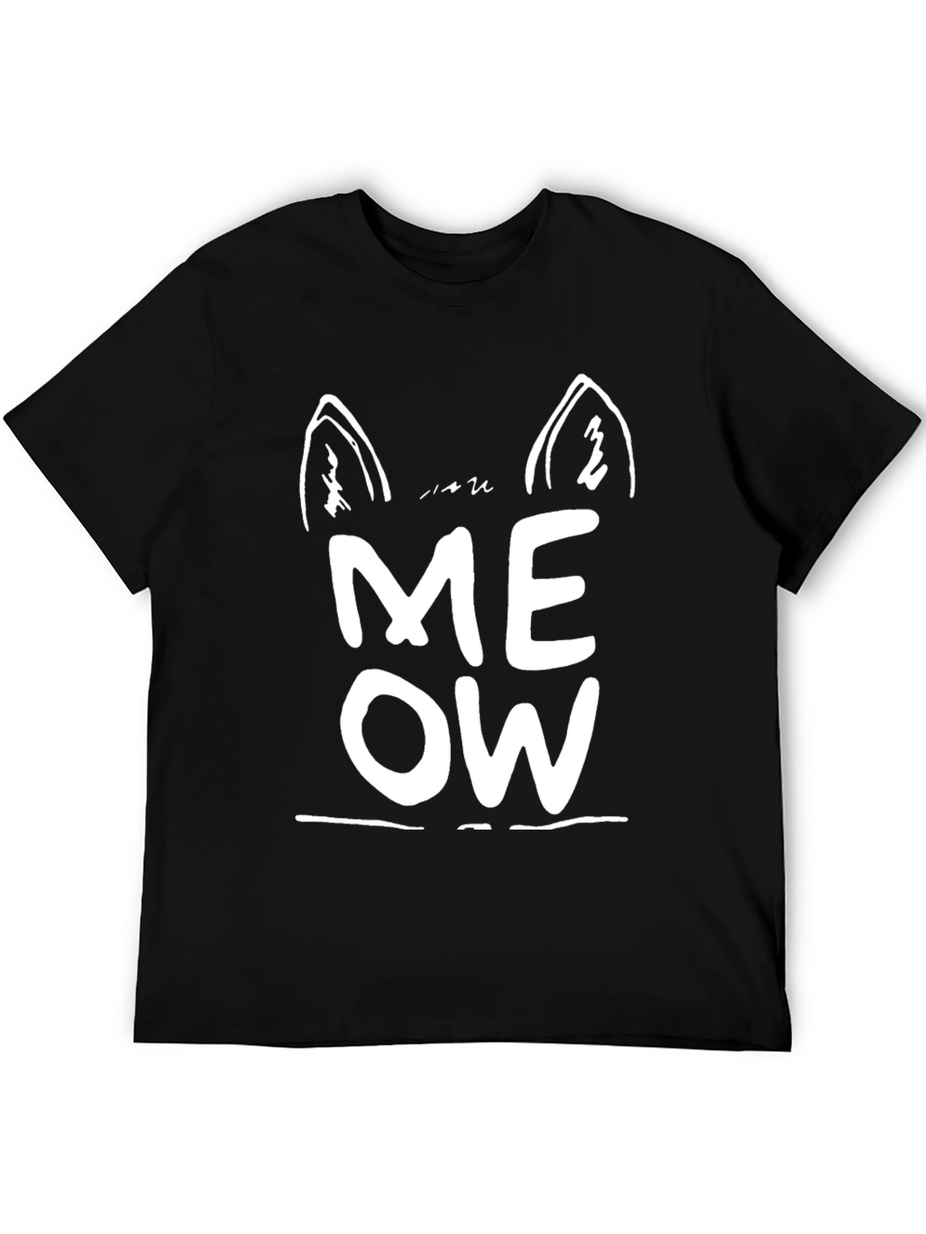 Meow Cat Ear Graphic Tee - Black Unisex T-Shirt