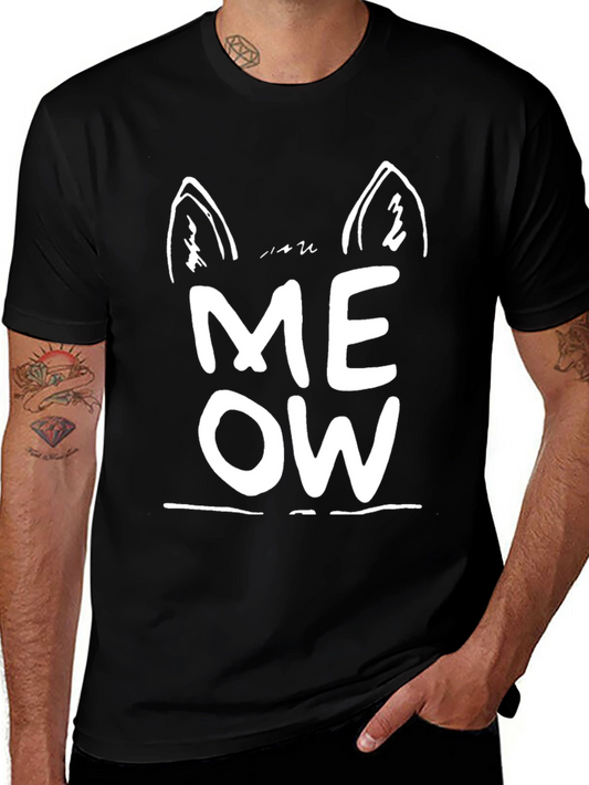 Meow Cat Ear Graphic Tee - Black Unisex T-Shirt