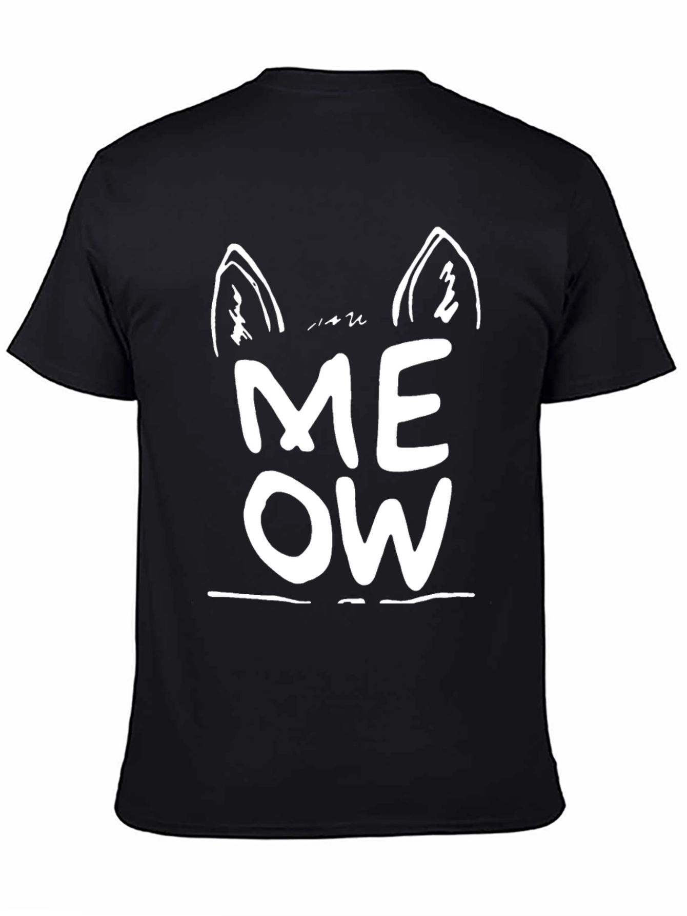 Meow Cat Ear Graphic Tee - Black Unisex T-Shirt