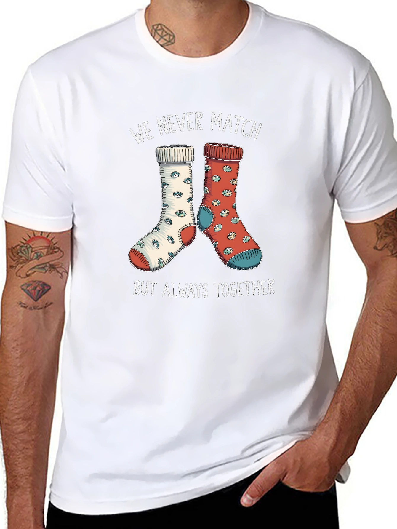 Funny Mismatch Socks T-Shirt - Always Together