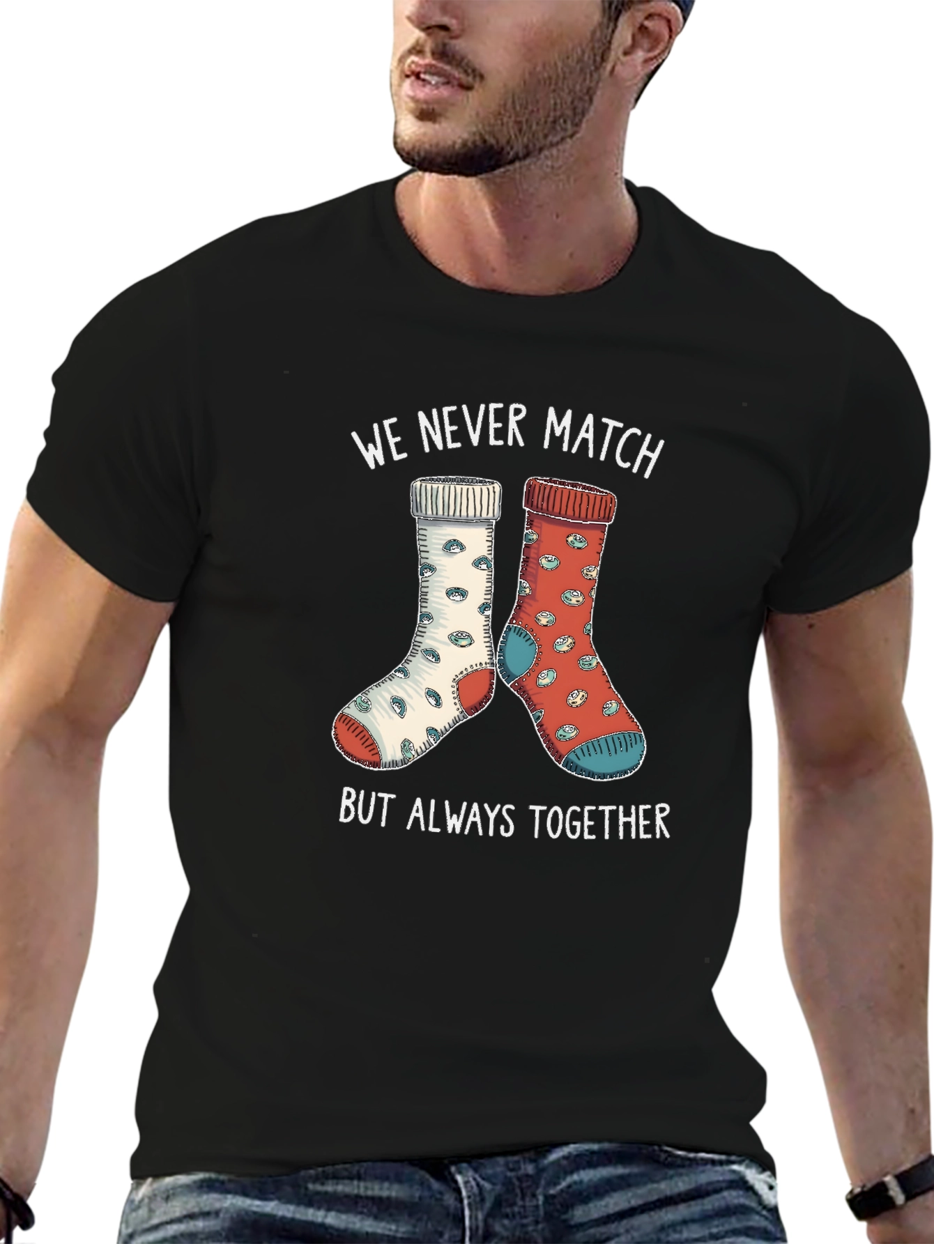 Funny Mismatch Socks T-Shirt - Always Together