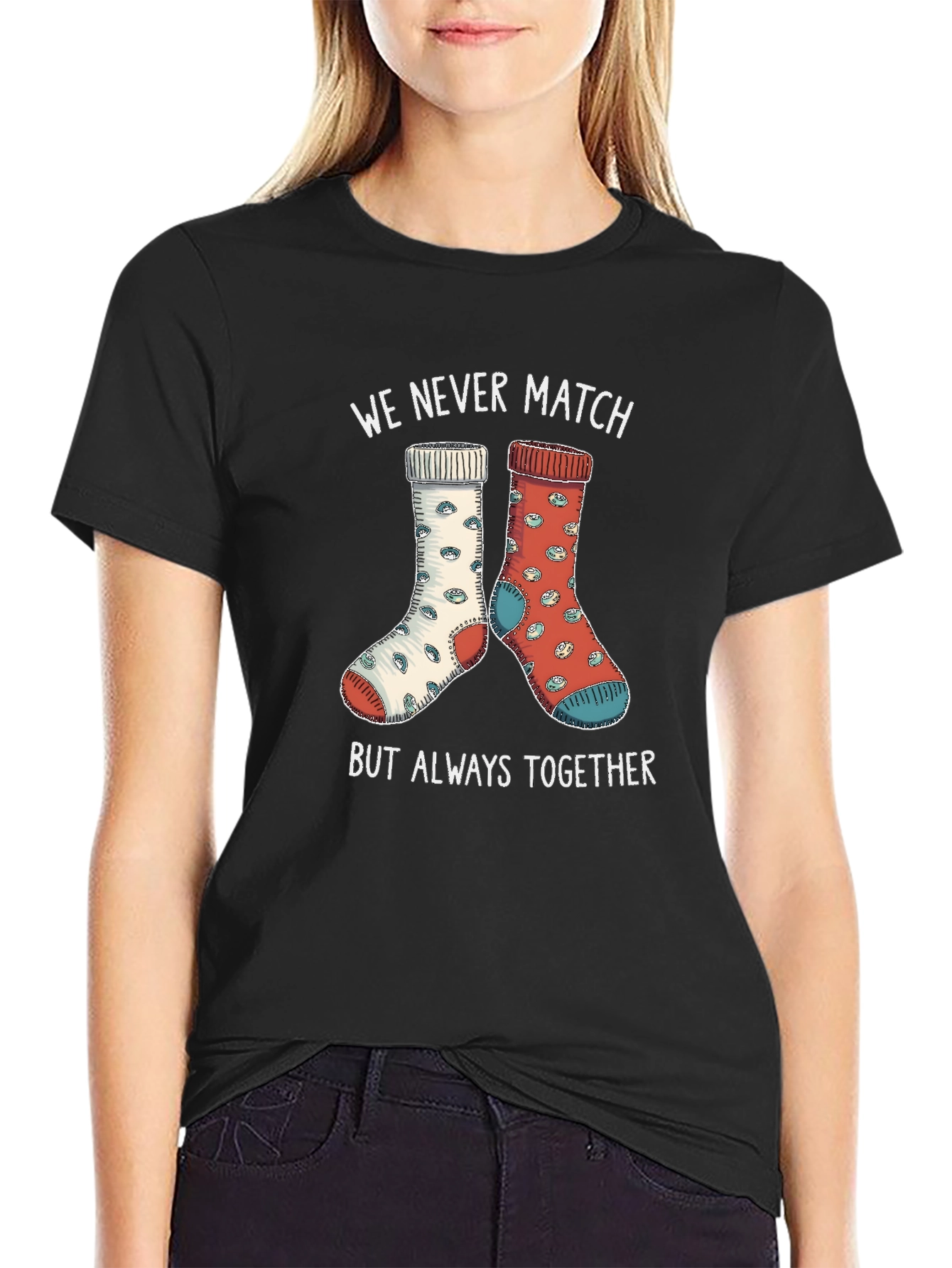 Funny Mismatch Socks T-Shirt - Always Together