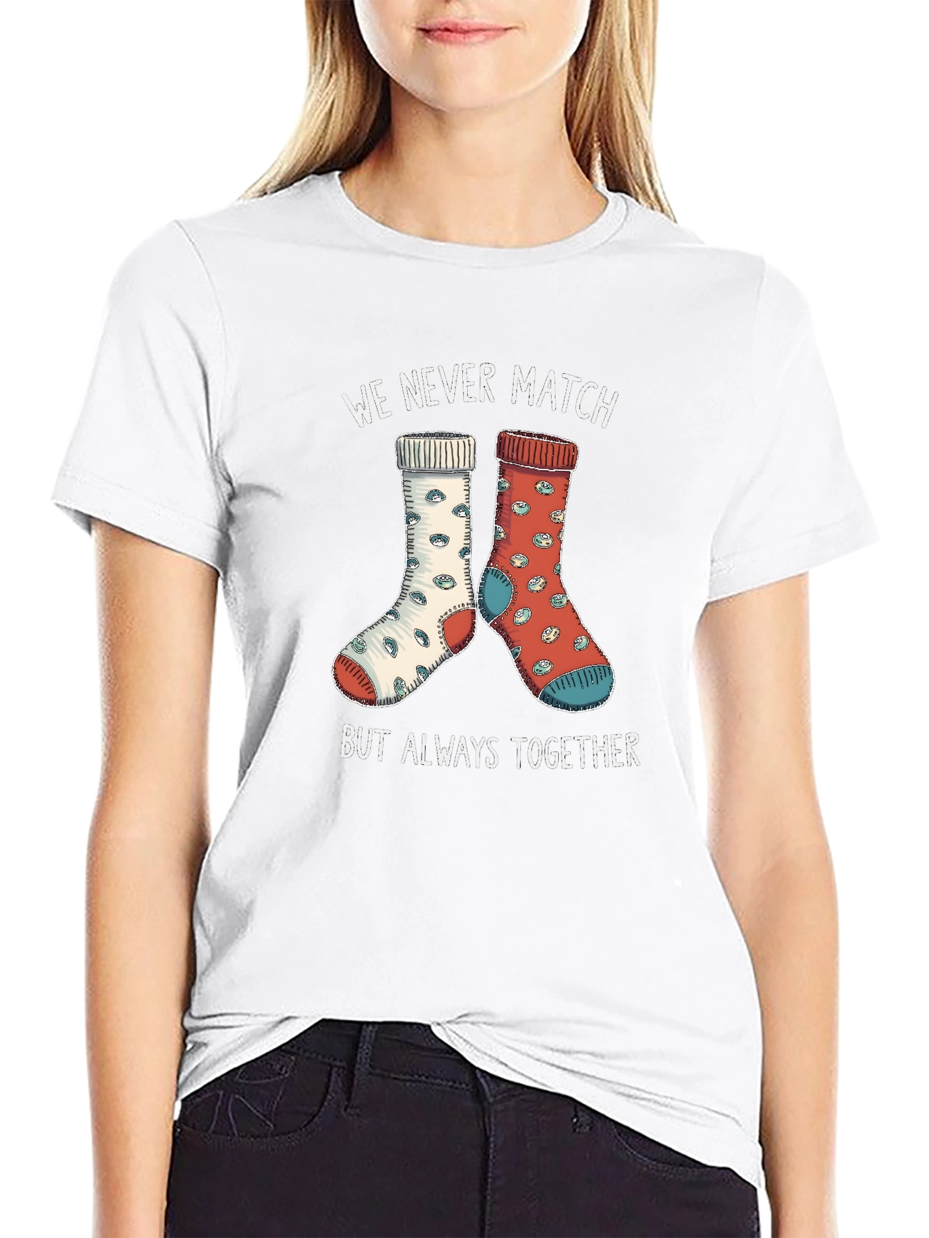 Funny Mismatch Socks T-Shirt - Always Together