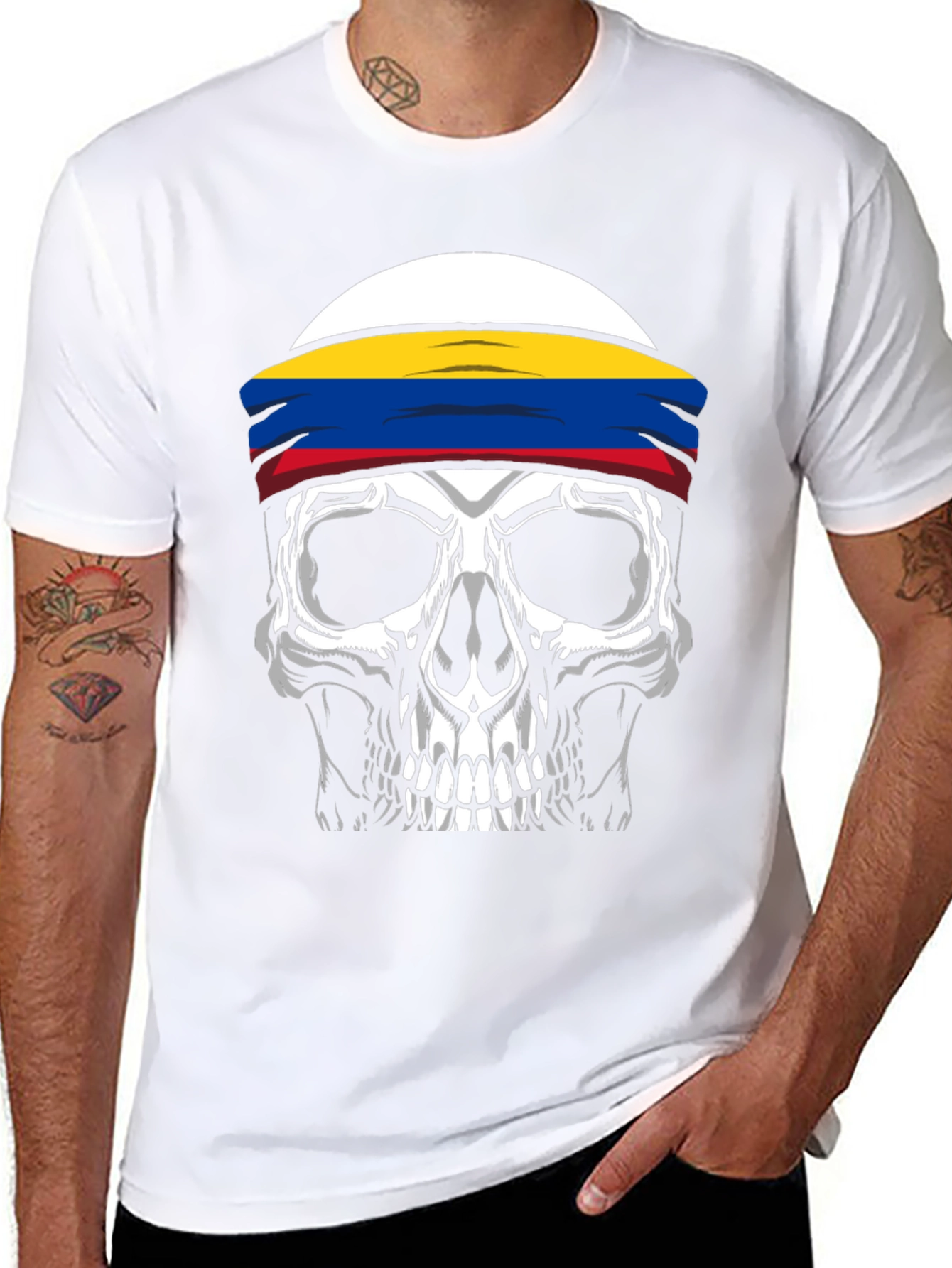 Skull T-Shirt with Colombia Flag Headband