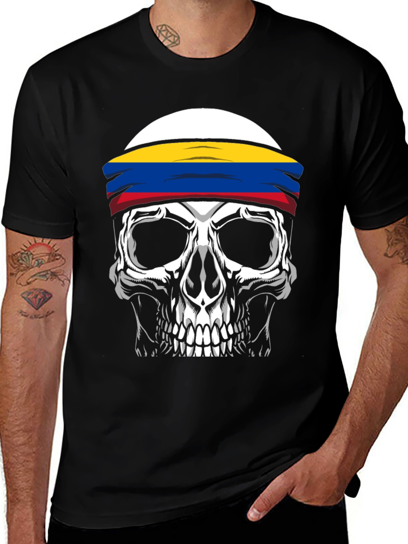 Skull T-Shirt with Colombia Flag Headband