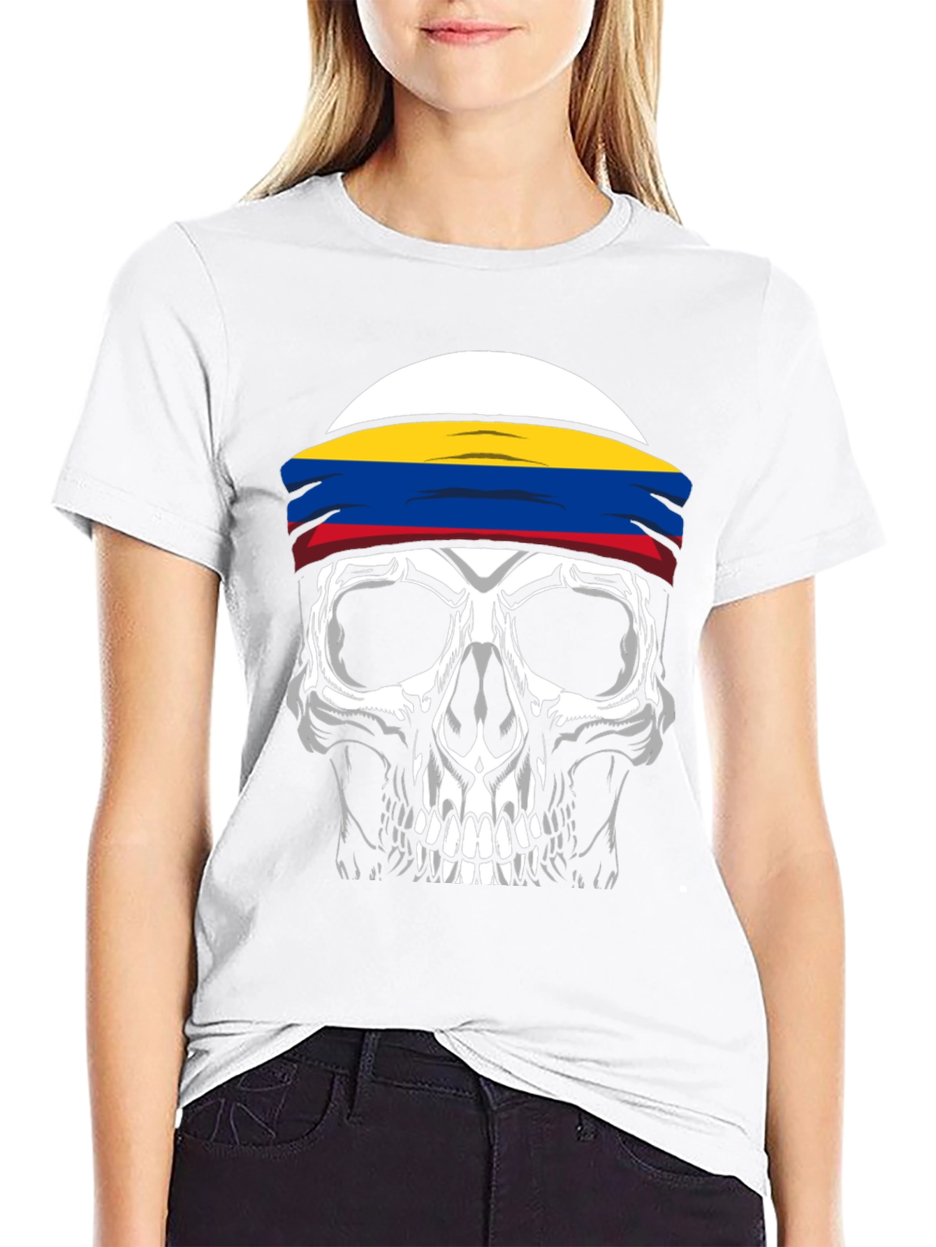 Skull T-Shirt with Colombia Flag Headband