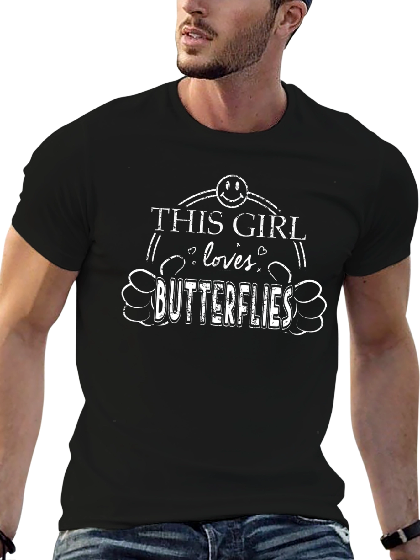 This Girl Loves Butterflies Black Graphic T-Shirt