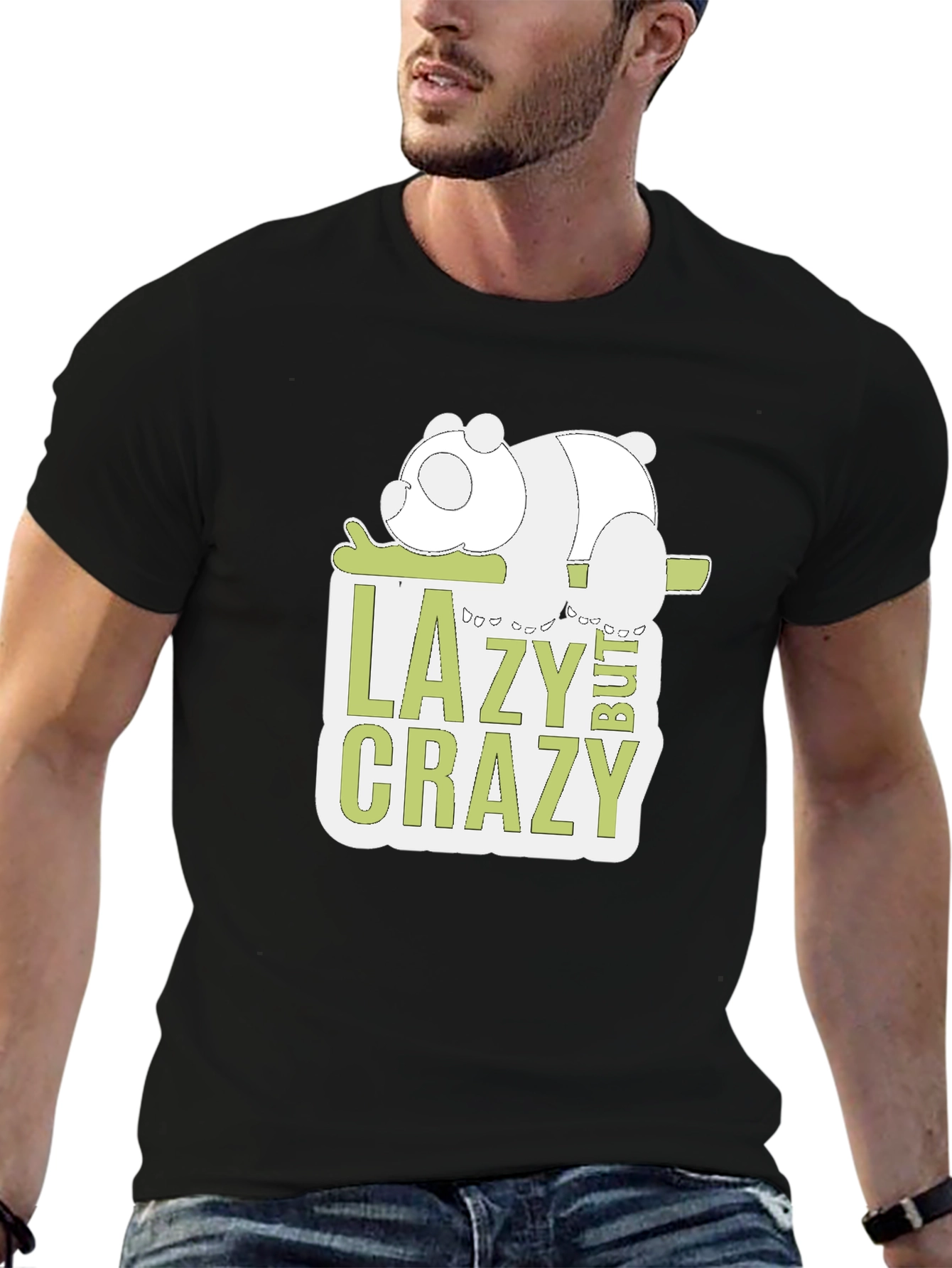 Lazy But Crazy Panda Graphic T-Shirt