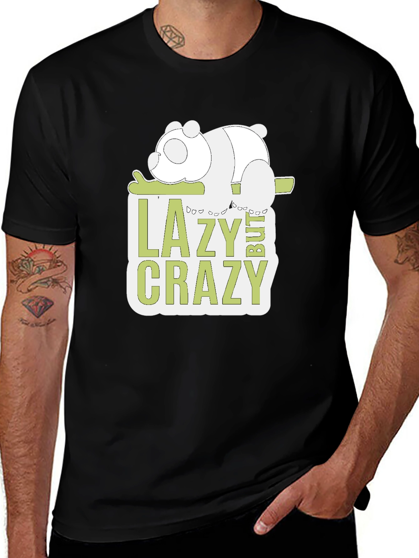 Lazy But Crazy Panda Graphic T-Shirt