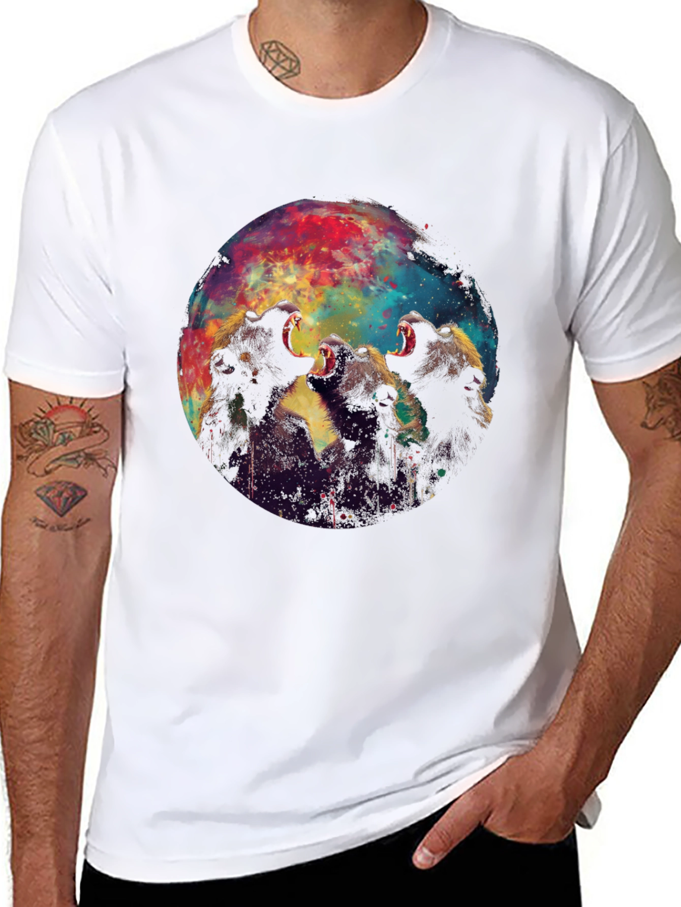 Roaring Bears Graphic Print Black T-Shirt