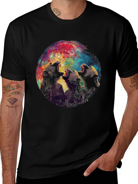 Roaring Bears Graphic Print Black T-Shirt