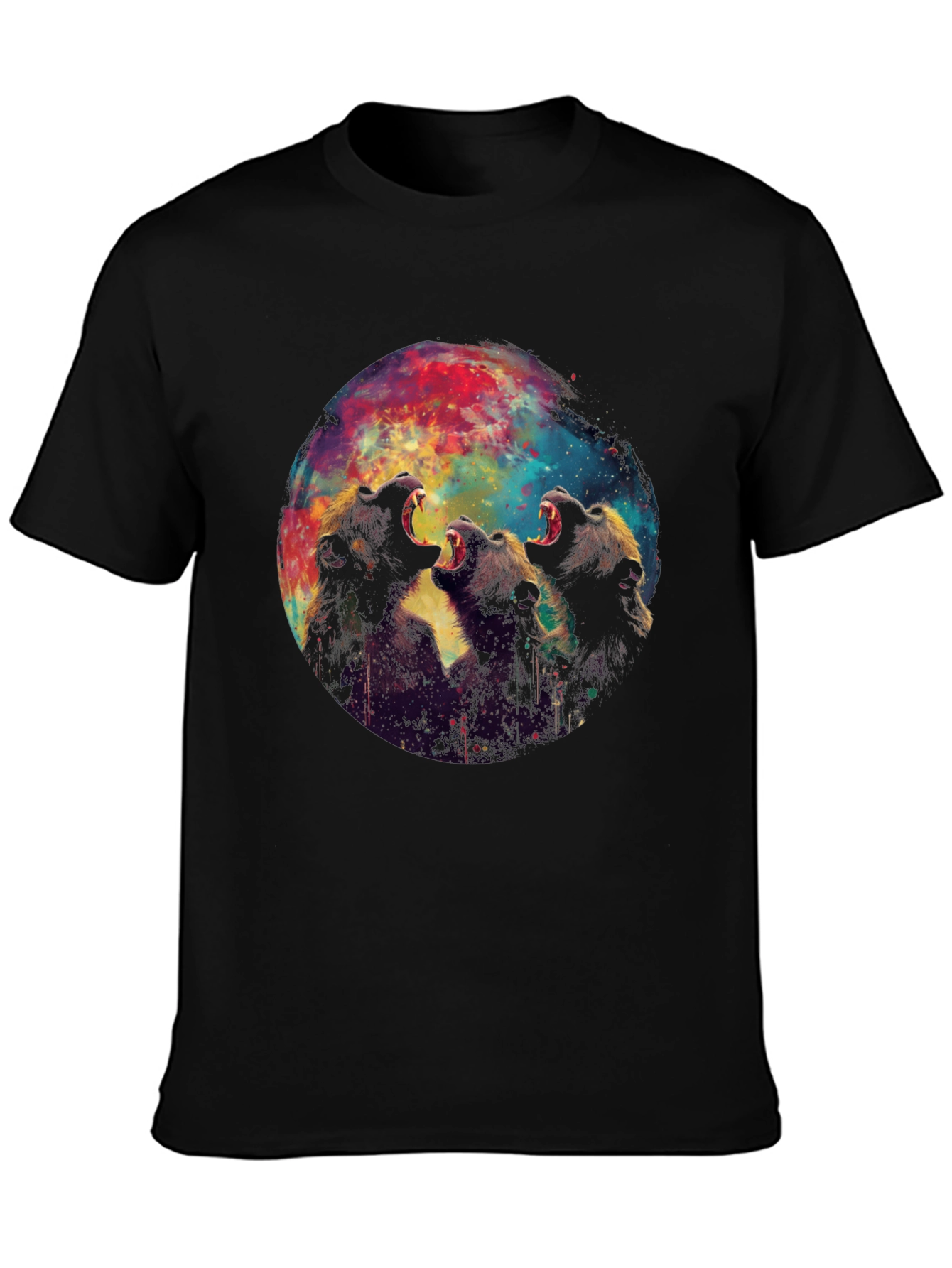 Roaring Bears Graphic Print Black T-Shirt