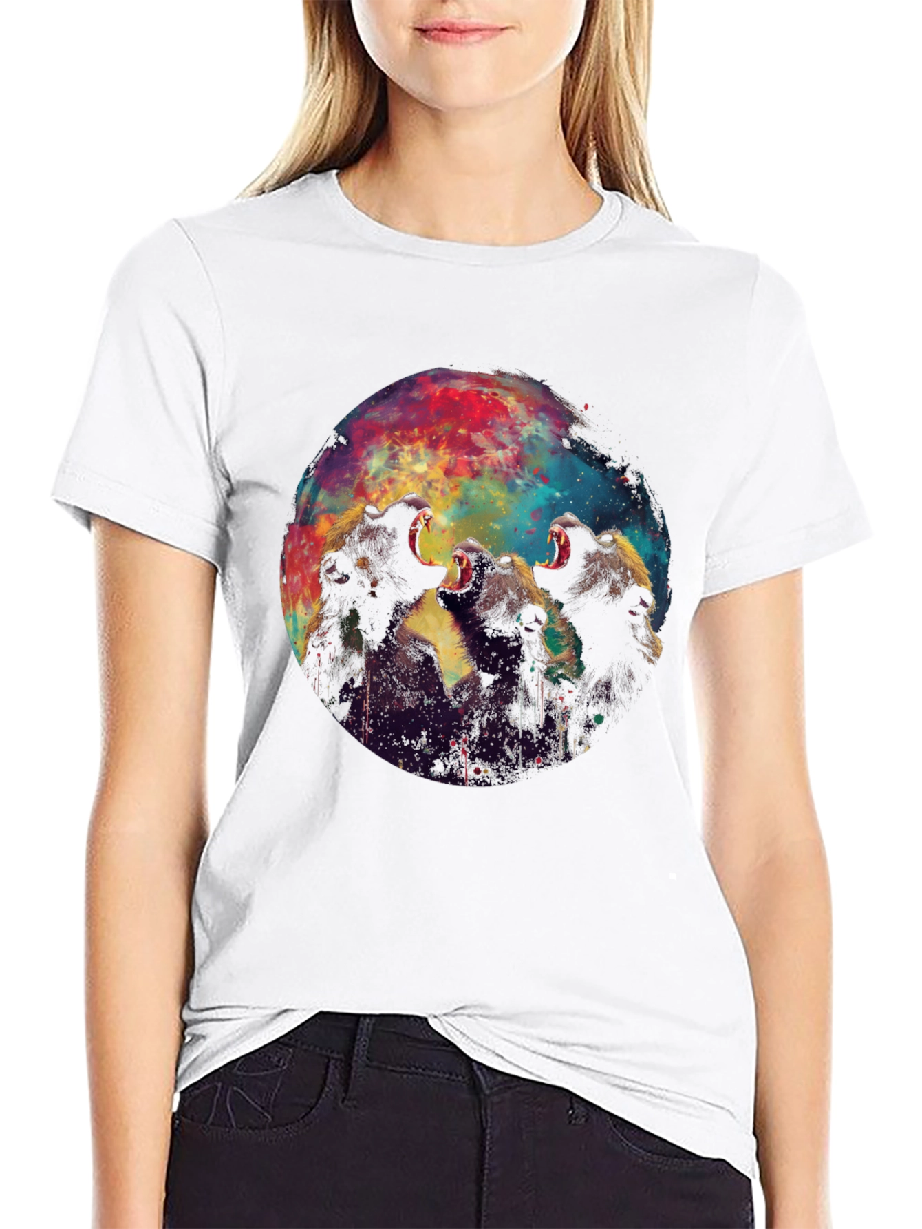 Roaring Bears Graphic Print Black T-Shirt