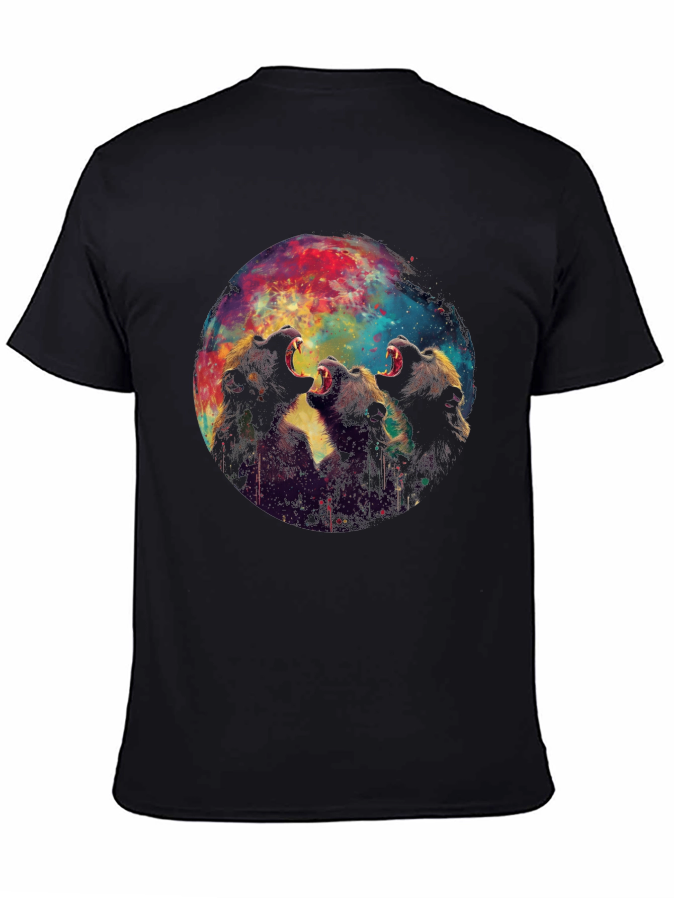 Roaring Bears Graphic Print Black T-Shirt