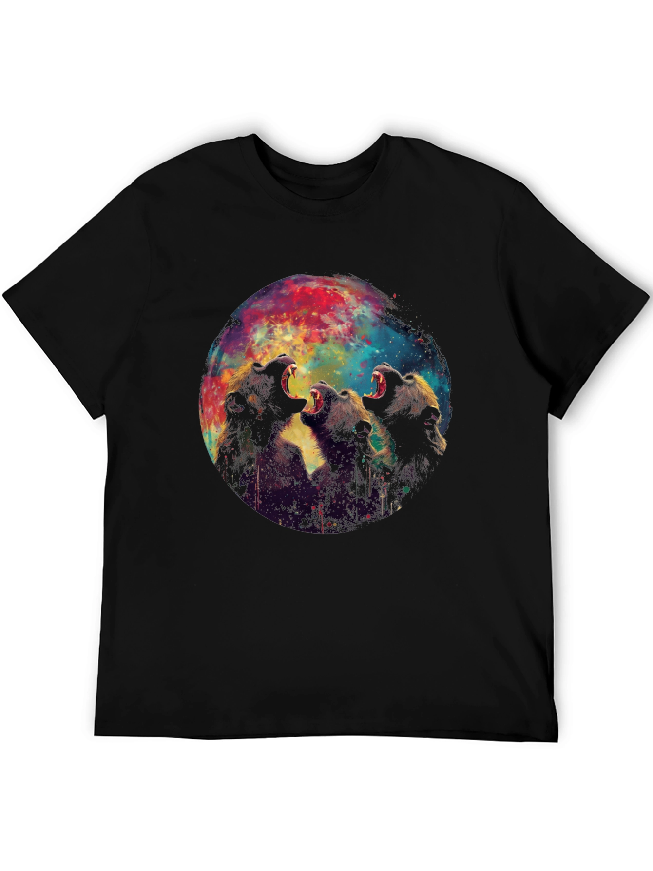 Roaring Bears Graphic Print Black T-Shirt