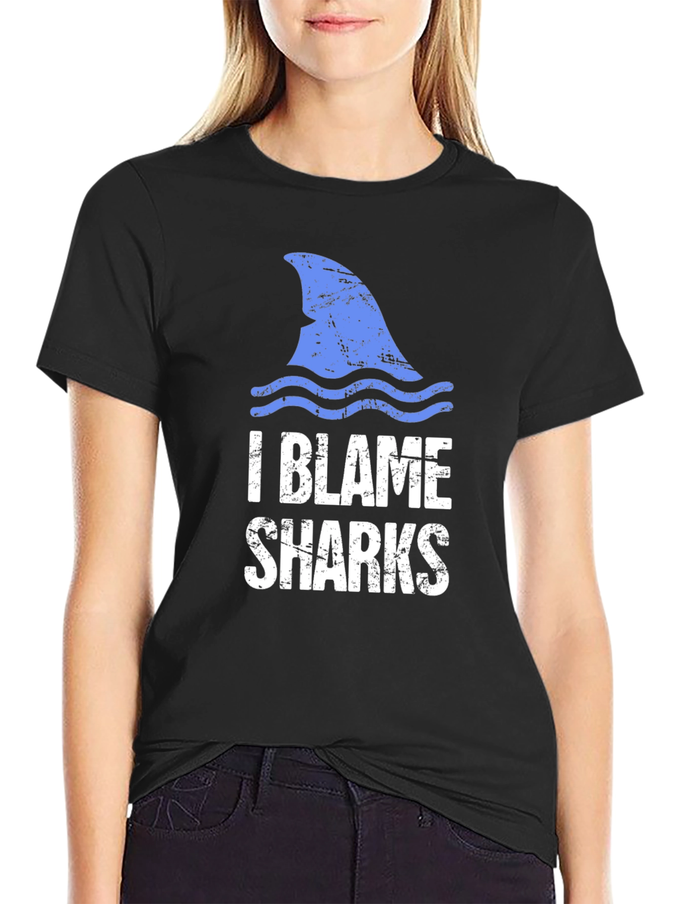 I Blame Sharks Graphic Tee - Black Cotton T-Shirt