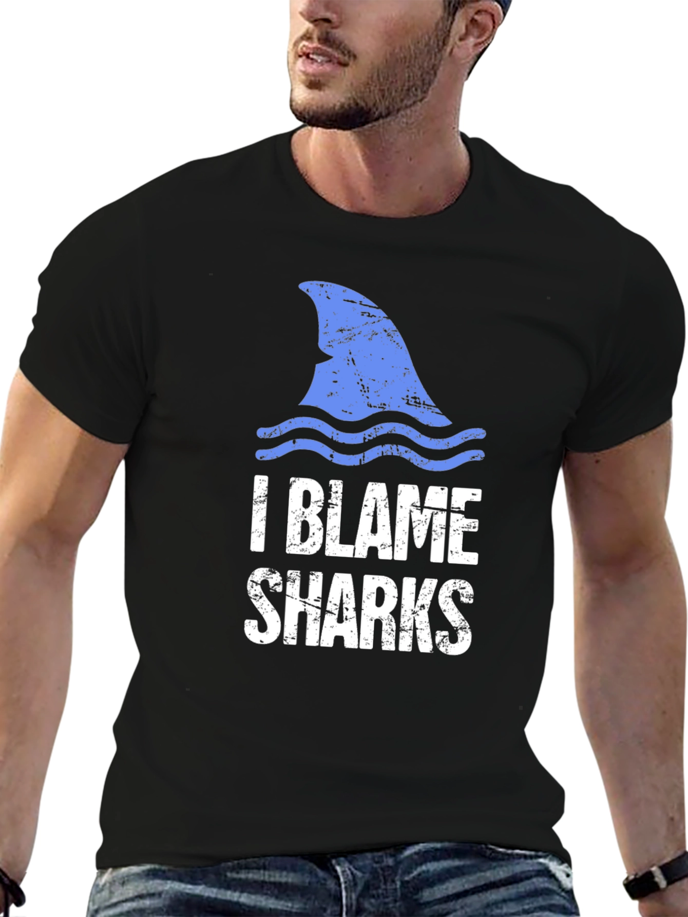 I Blame Sharks Graphic Tee - Black Cotton T-Shirt