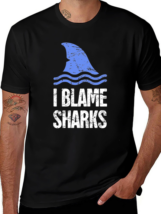 I Blame Sharks Graphic Tee - Black Cotton T-Shirt