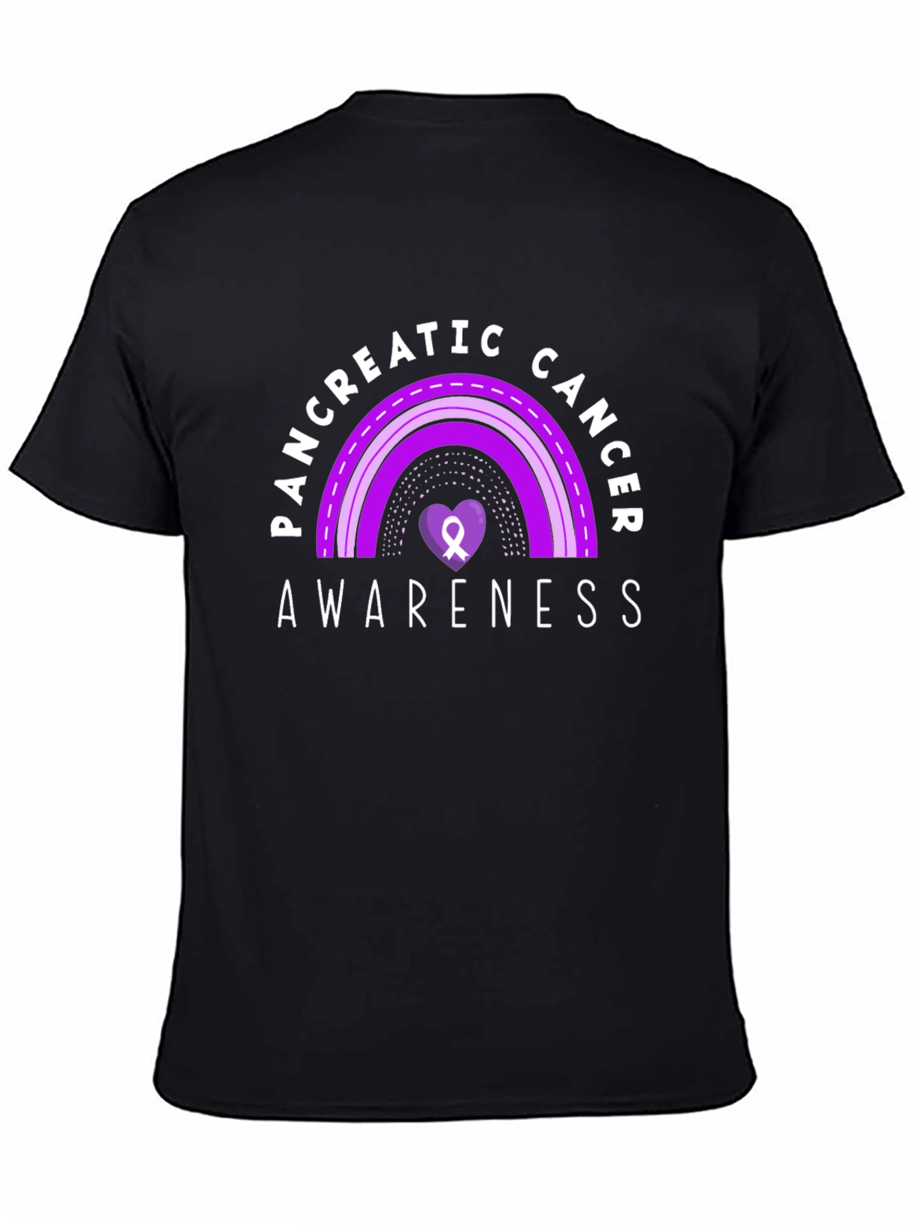 Pancreatic Cancer Awareness Ribbon Heart Black T-Shirt