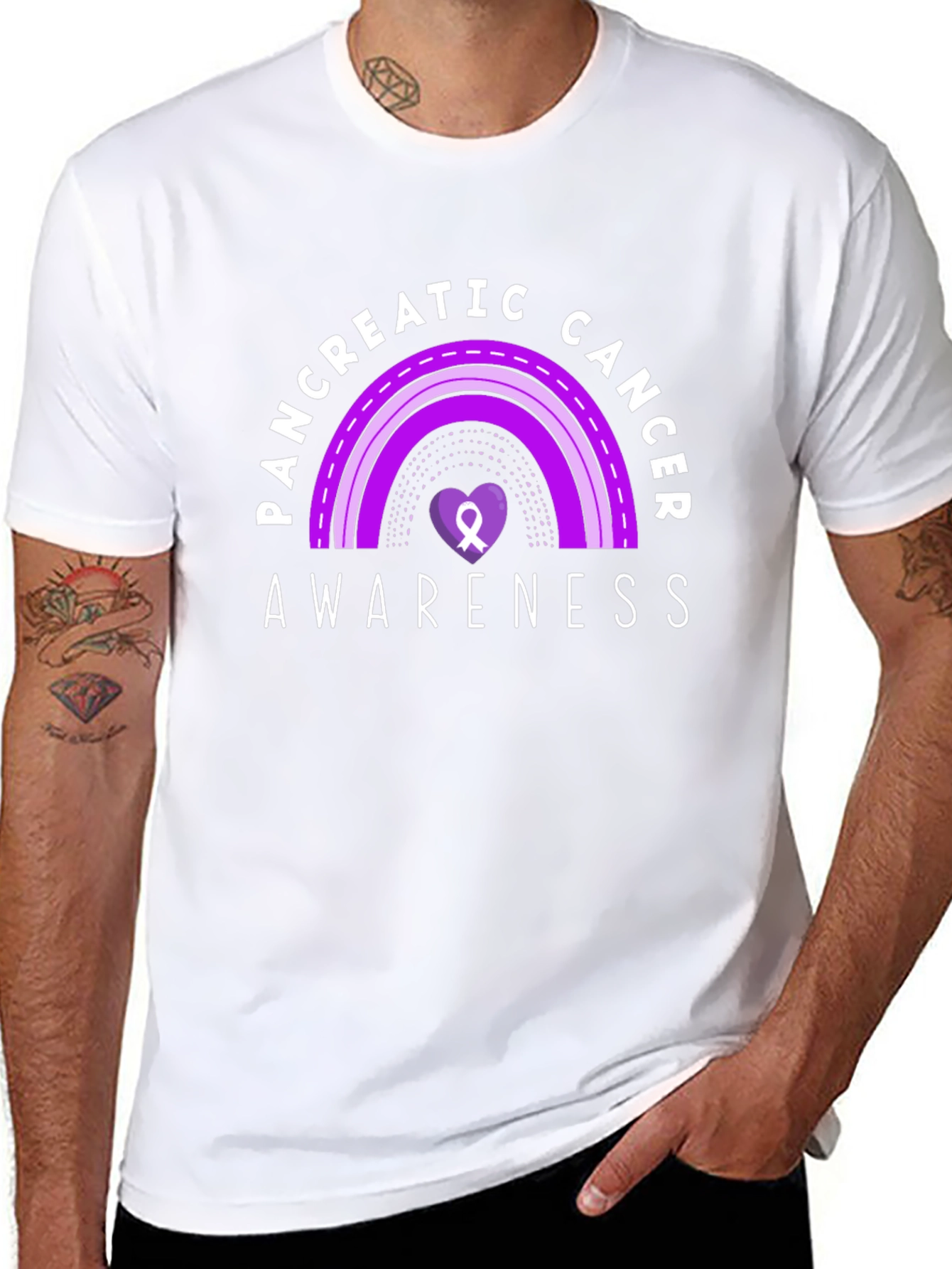 Pancreatic Cancer Awareness Ribbon Heart Black T-Shirt
