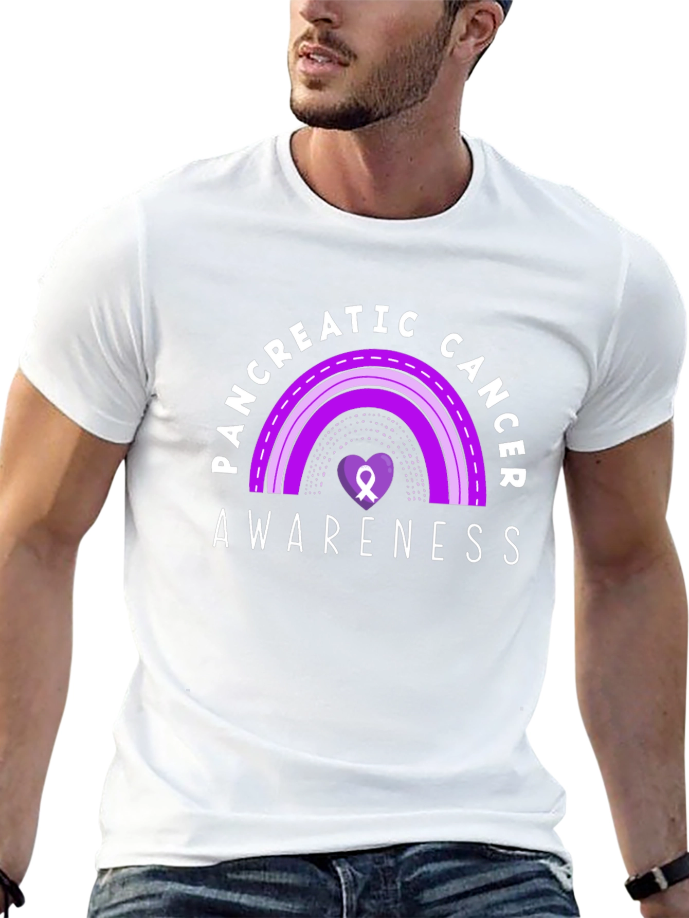 Pancreatic Cancer Awareness Ribbon Heart Black T-Shirt