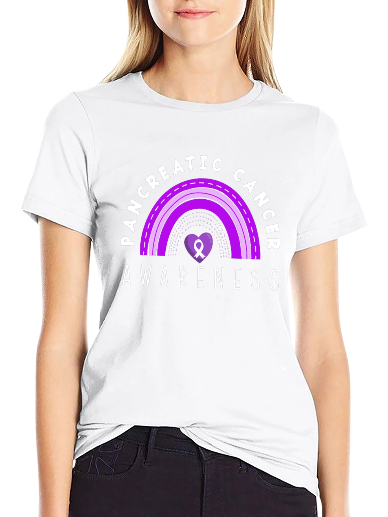 Pancreatic Cancer Awareness Ribbon Heart Black T-Shirt