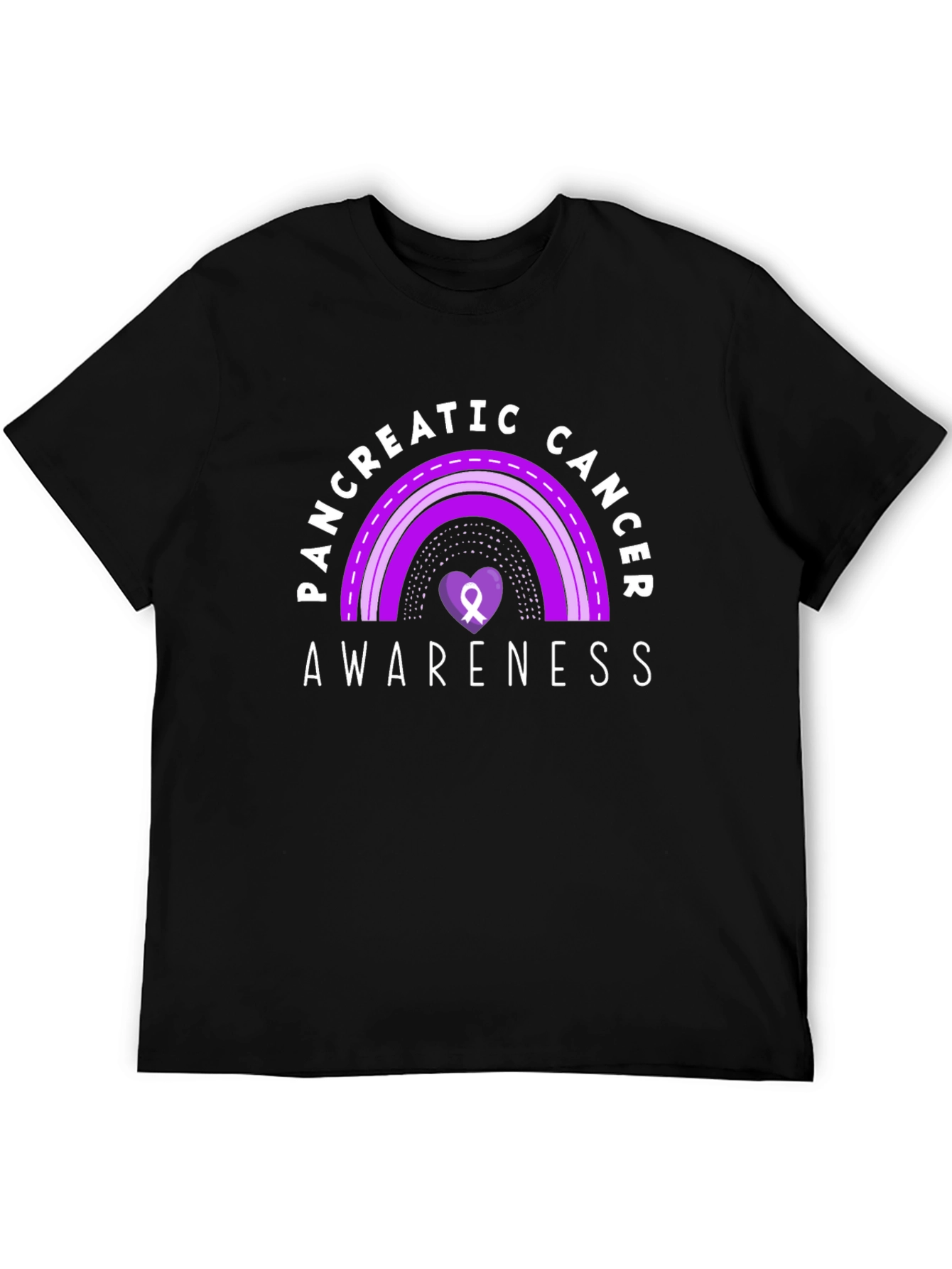 Pancreatic Cancer Awareness Ribbon Heart Black T-Shirt