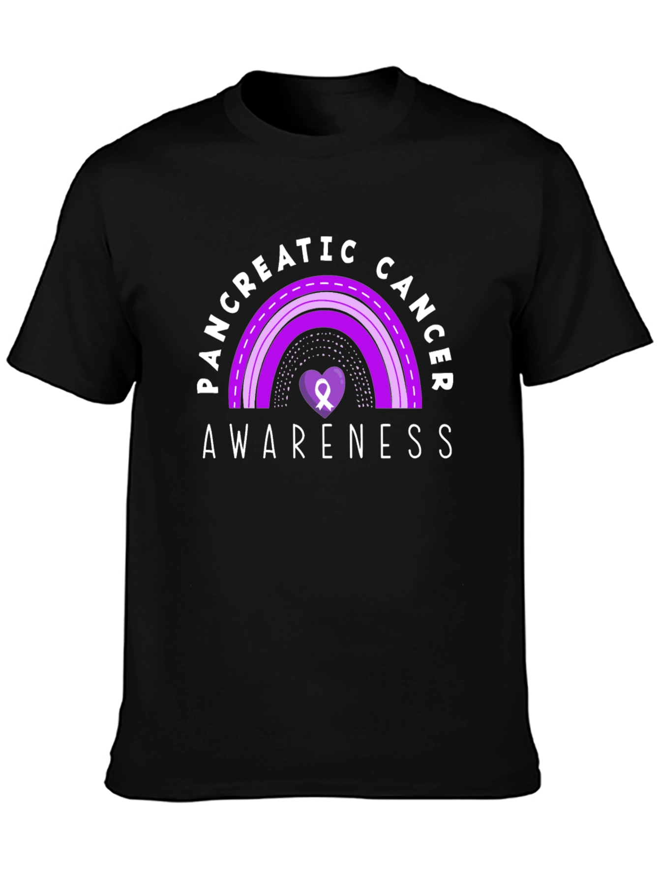 Pancreatic Cancer Awareness Ribbon Heart Black T-Shirt