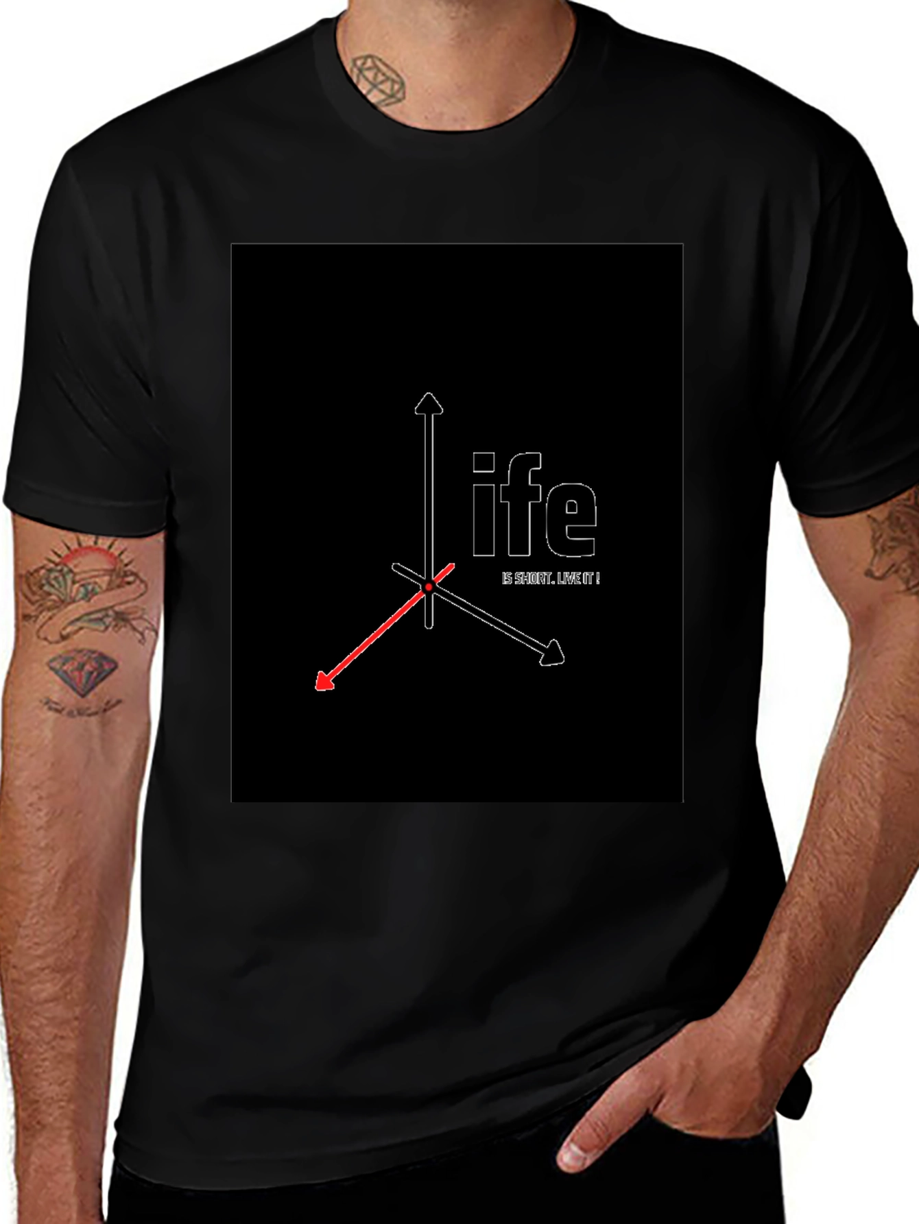 Geometric Life Print Black T-Shirt