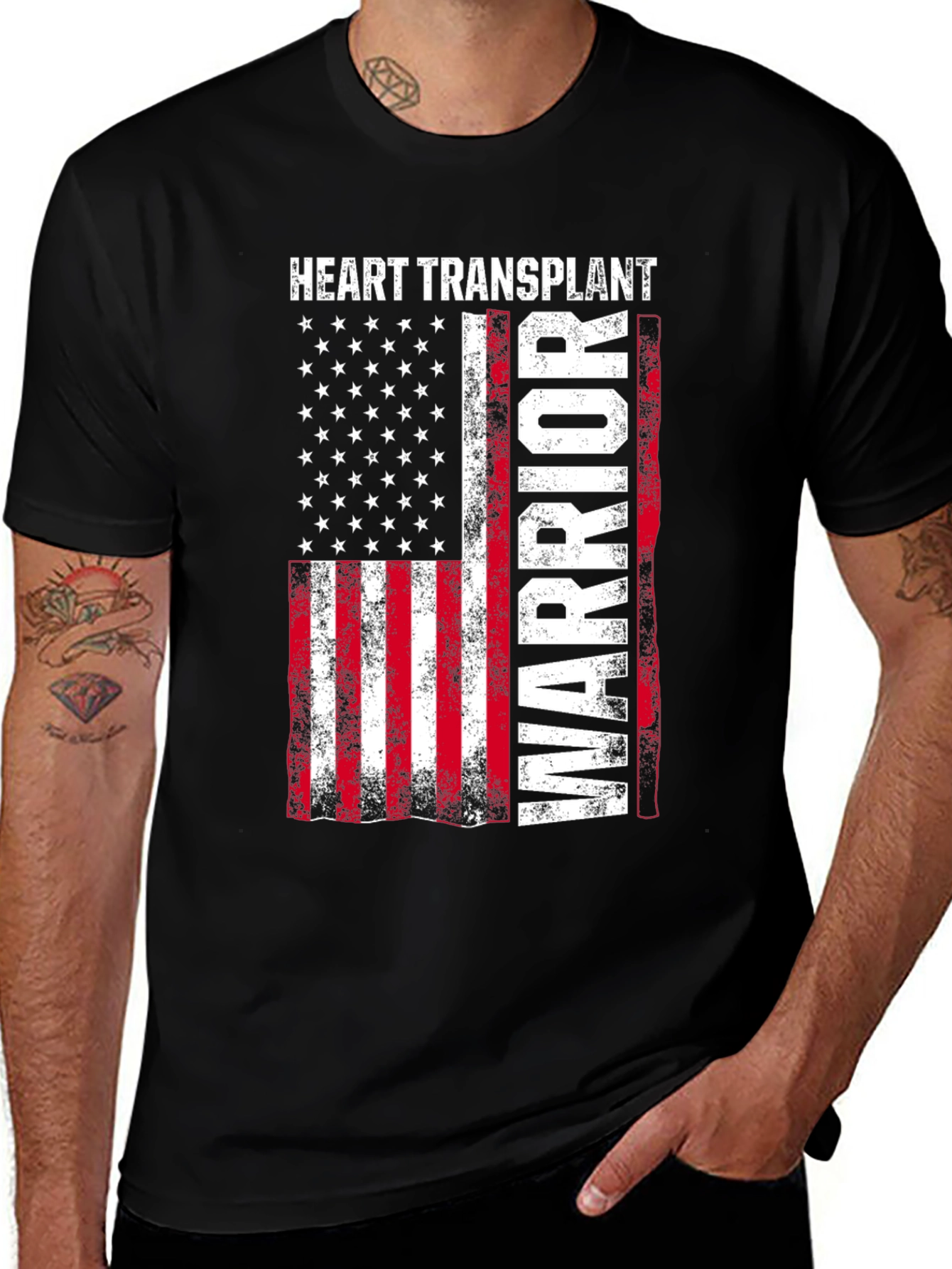 Heart Transplant Warrior Patriotic Graphic Tee